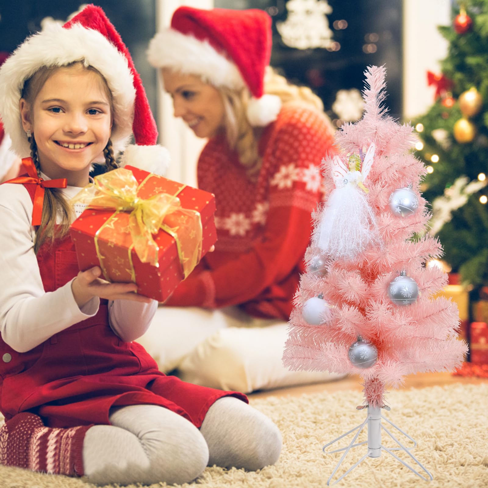 Foto 7 pulgar | Árbol De Navidad Ccinee Artificial Rosa De 60 Cm Con Soporte De Metal - Venta Internacional.