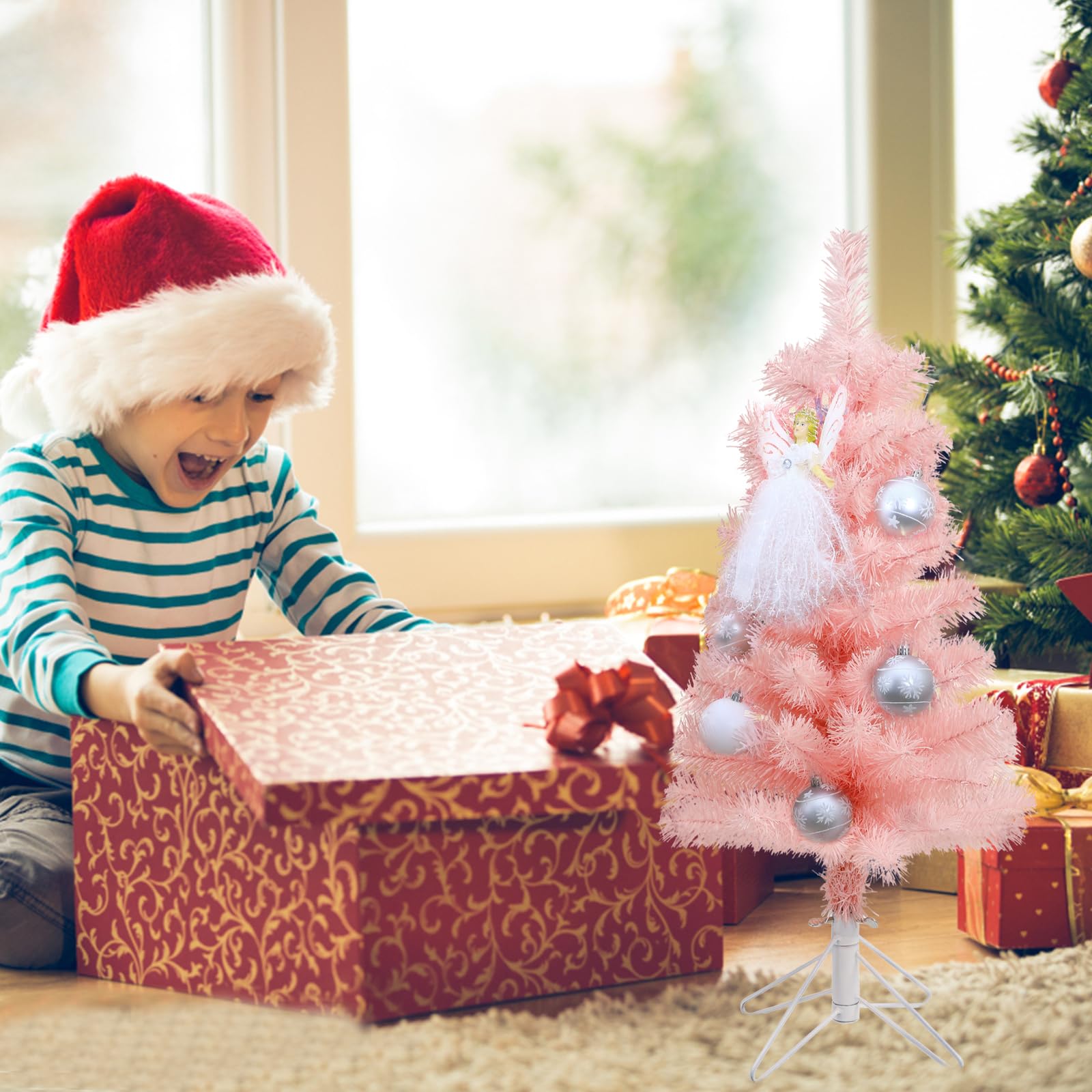 Foto 7 | Árbol De Navidad Ccinee Artificial Rosa De 60 Cm Con Soporte De Metal - Venta Internacional.