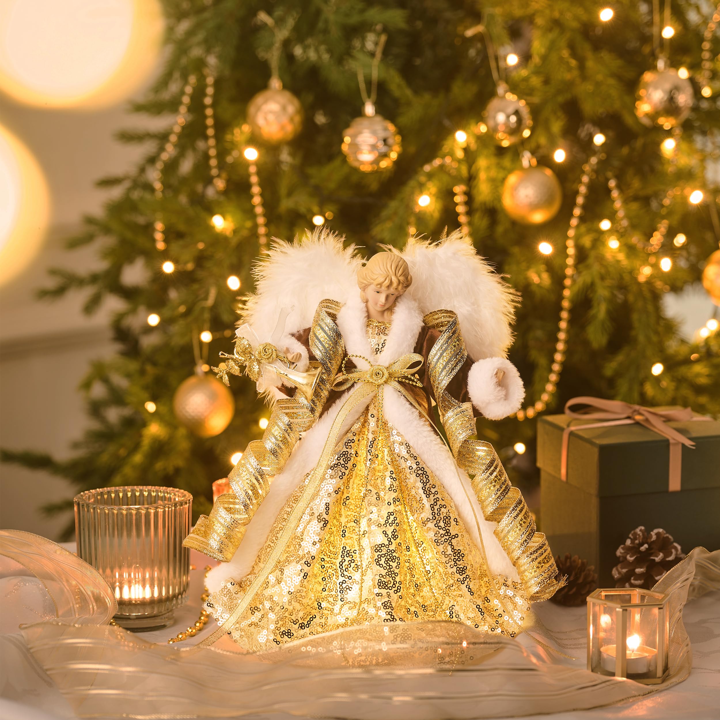 Foto 4 | Decoración Para Árbol De Navidad Valery Madelyn Con Forma De Ángel Iluminado, 30 Cm - Venta Internacional.