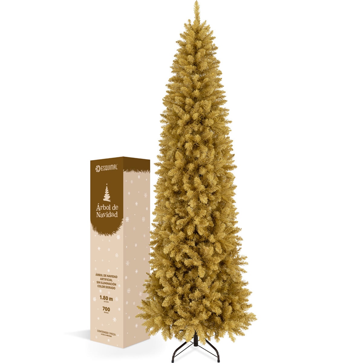 Árbol De Navidad Artificial Esquimal Pino Dorado Tipo Lápiz 1.80m Con 700 Ramas $1,999