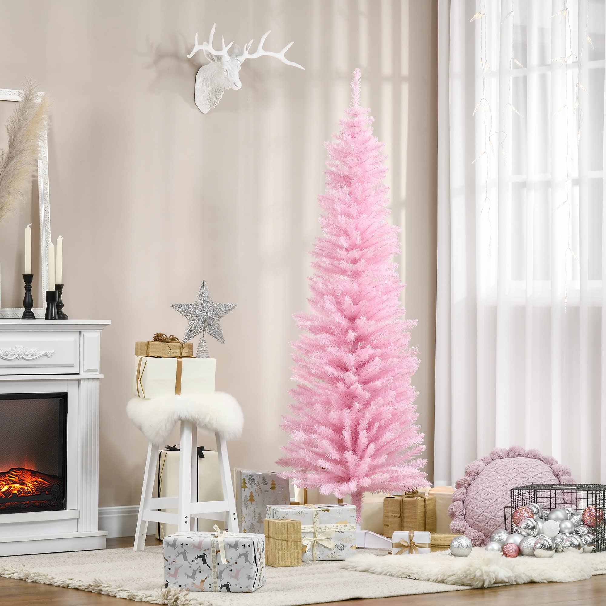 Foto 3 pulgar | Lápiz Artificial Christmas Tree Homcom De 180 Cm (6 Pies), Color Rosa Con 390 Puntas - Venta Internacional.
