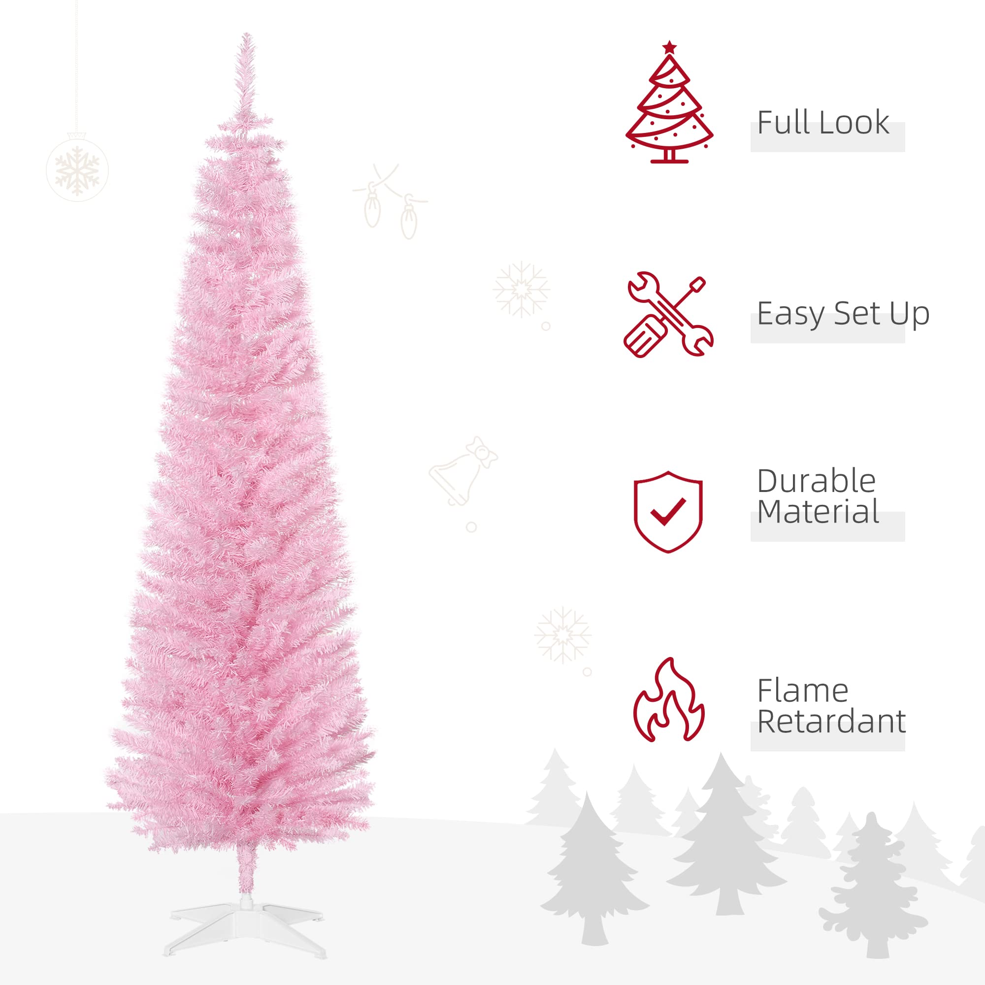 Foto 4 pulgar | Lápiz Artificial Christmas Tree Homcom De 180 Cm (6 Pies), Color Rosa Con 390 Puntas - Venta Internacional.