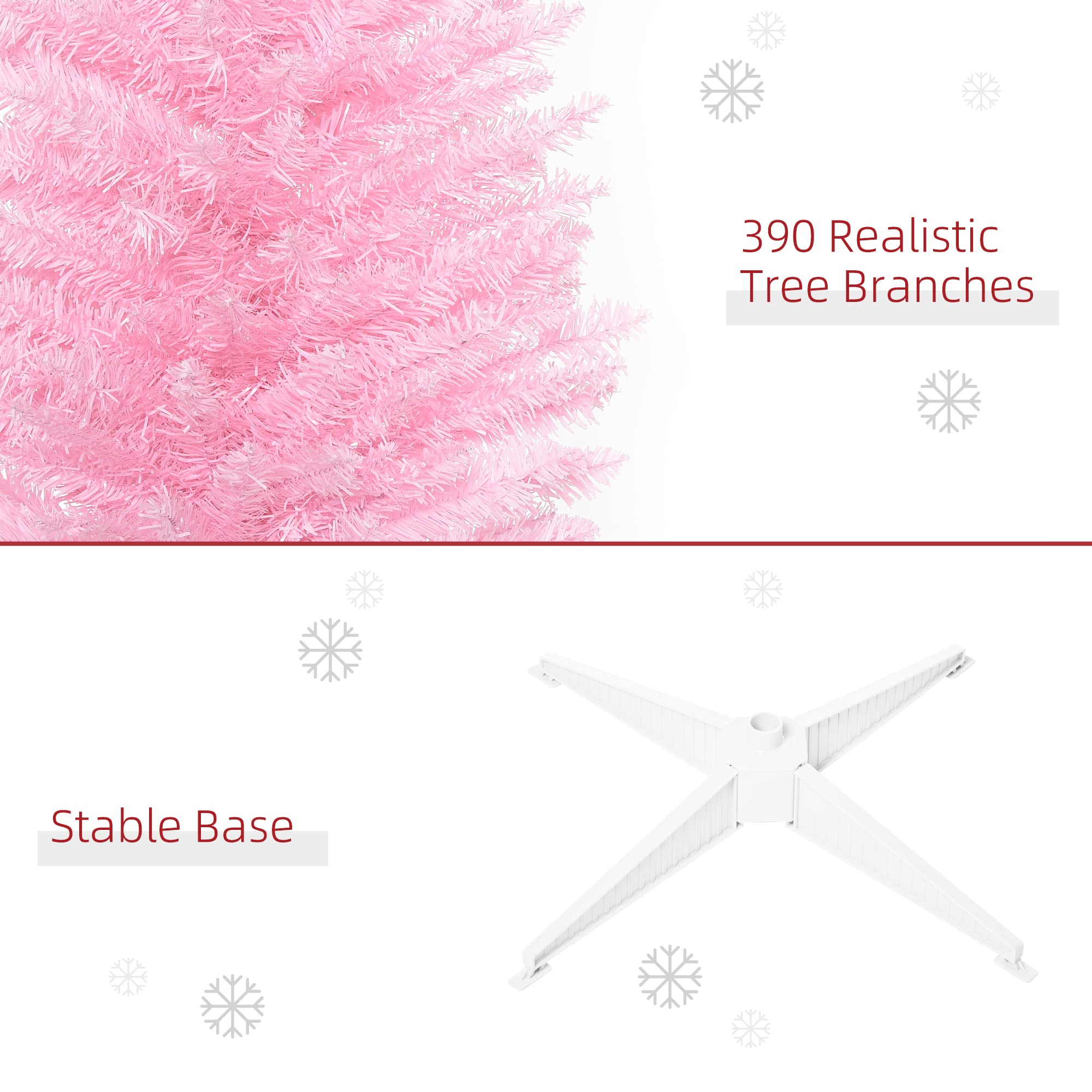 Foto 7 pulgar | Lápiz Artificial Christmas Tree Homcom De 180 Cm (6 Pies), Color Rosa Con 390 Puntas - Venta Internacional.