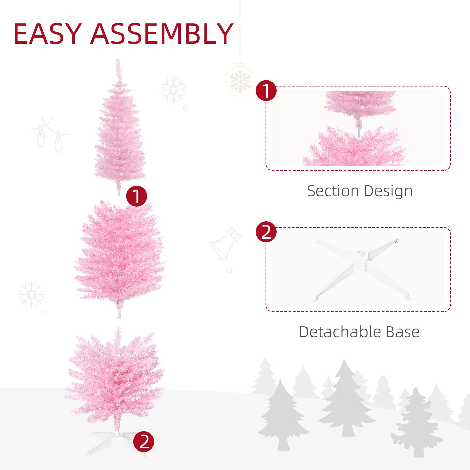 Foto 8 pulgar | Lápiz Artificial Christmas Tree Homcom De 180 Cm (6 Pies), Color Rosa Con 390 Puntas - Venta Internacional.