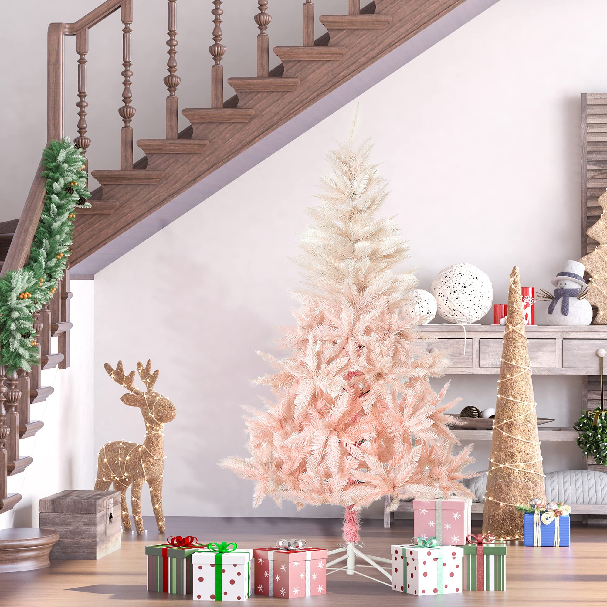 Foto 3 pulgar | Árbol De Navidad Homcom De Abeto Sin Iluminación De 6 Pies Con 800 Puntas, Color Rosa - Venta Internacional.
