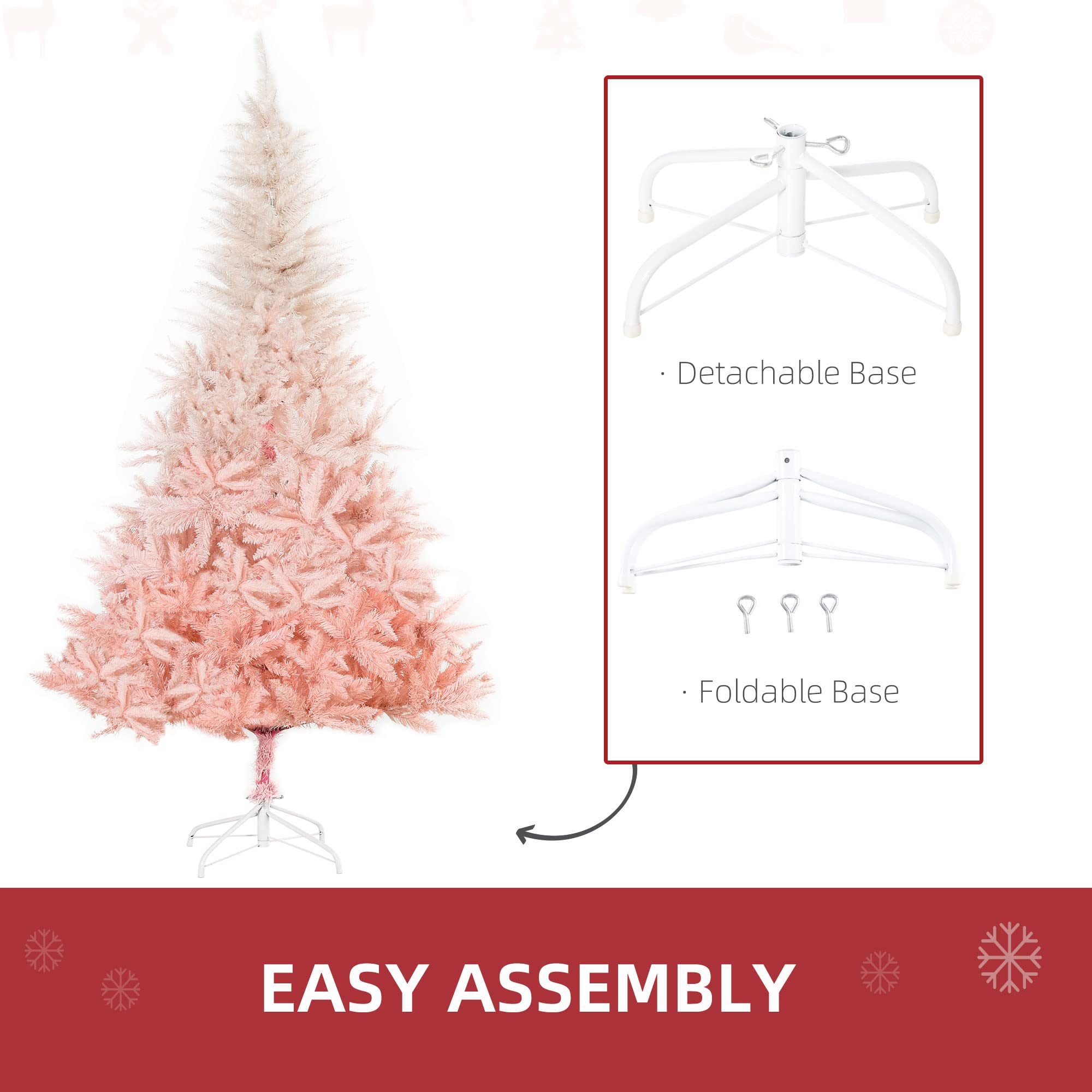 Foto 5 pulgar | Árbol De Navidad Homcom De Abeto Sin Iluminación De 6 Pies Con 800 Puntas, Color Rosa - Venta Internacional.