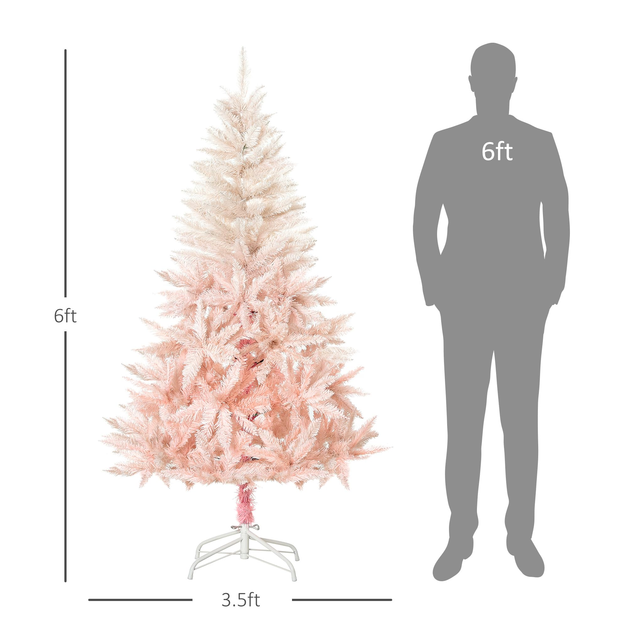 Foto 6 pulgar | Árbol De Navidad Homcom De Abeto Sin Iluminación De 6 Pies Con 800 Puntas, Color Rosa - Venta Internacional.
