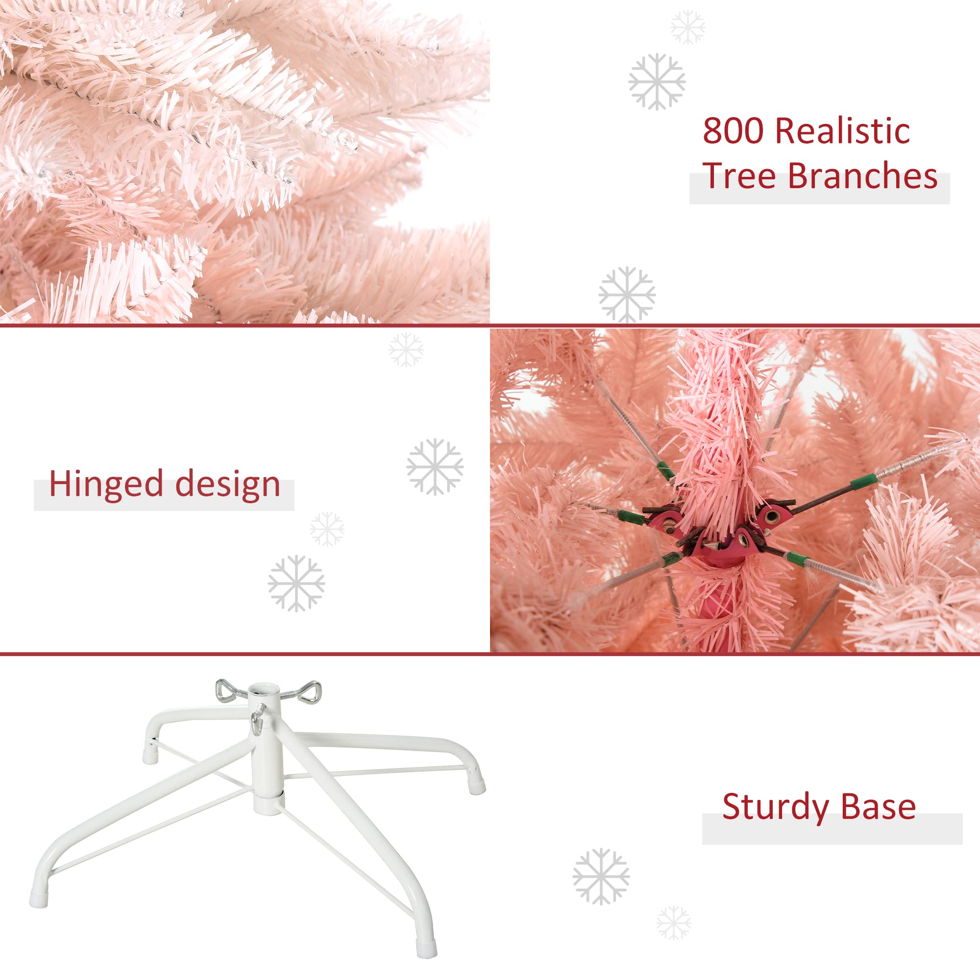Foto 6 | Árbol De Navidad Homcom De Abeto Sin Iluminación De 6 Pies Con 800 Puntas, Color Rosa - Venta Internacional.
