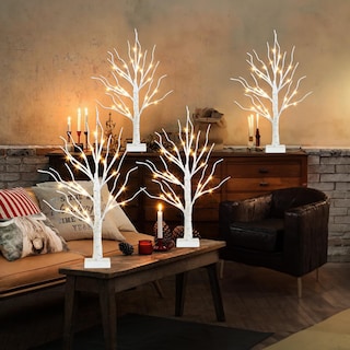 Foto 4 | Árbol De Navidad Peiduo De 60 Cm Con Luces Led De Abedul Blanco, Paquete De 4 - Venta Internacional.