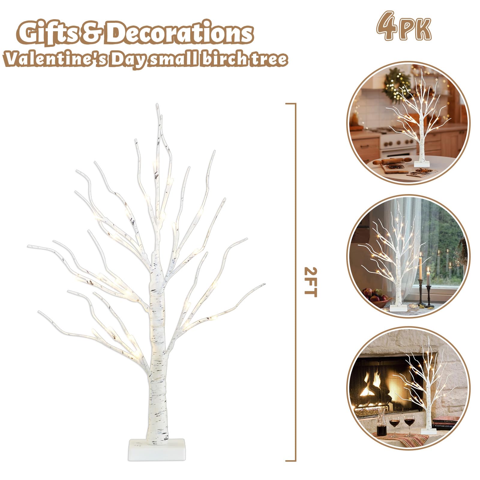 Foto 6 pulgar | Árbol De Navidad Peiduo De 60 Cm Con Luces Led De Abedul Blanco, Paquete De 4 - Venta Internacional.