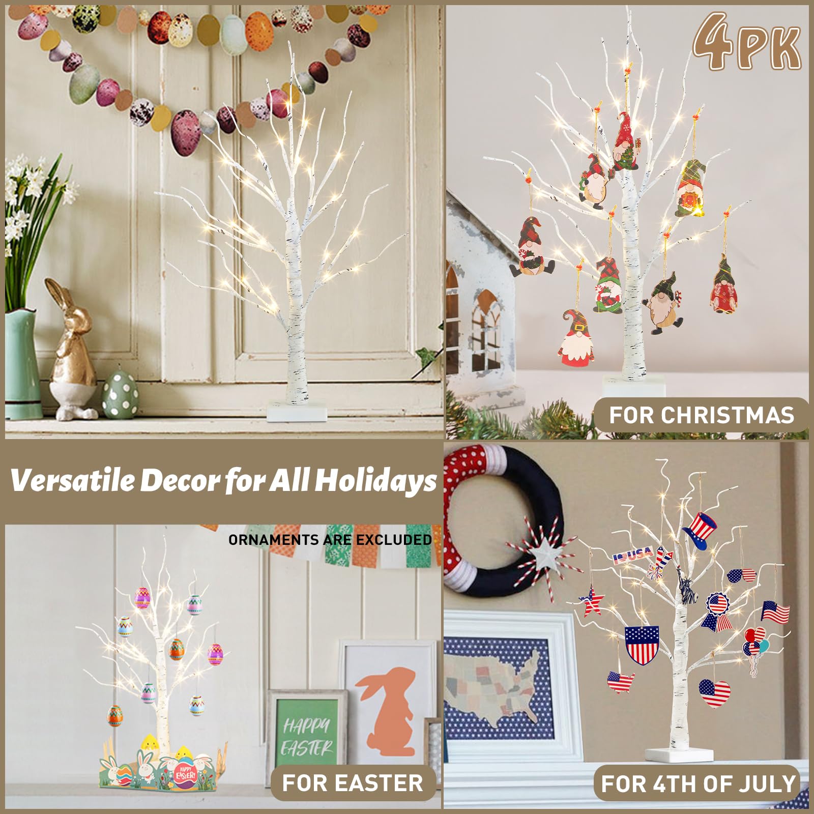 Foto 7 pulgar | Árbol De Navidad Peiduo De 60 Cm Con Luces Led De Abedul Blanco, Paquete De 4 - Venta Internacional.