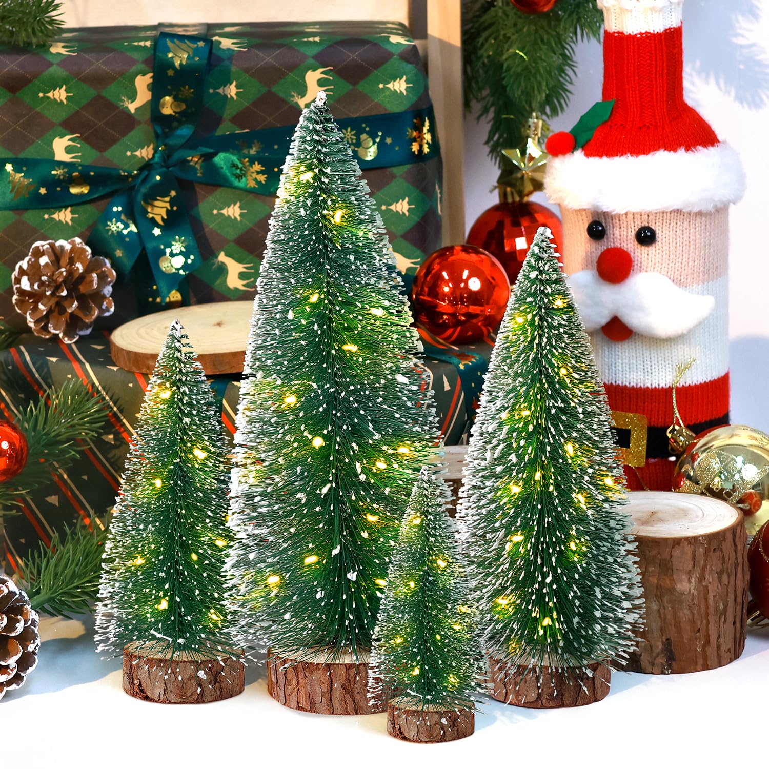 Foto 3 | Miniárboles Kpx Para Decoración Navideña Con Luces, 4 Unidades, Verdes De 10 A 25 Cm - Venta Internacional.