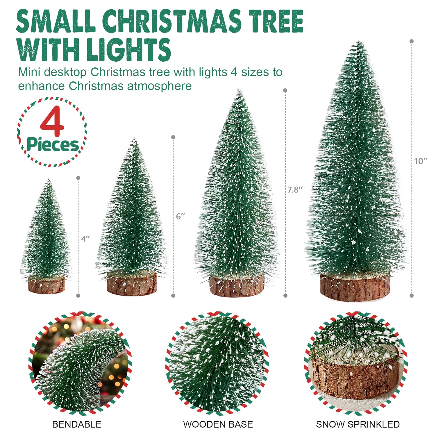 Foto 7 | Miniárboles Kpx Para Decoración Navideña Con Luces, 4 Unidades, Verdes De 10 A 25 Cm - Venta Internacional.