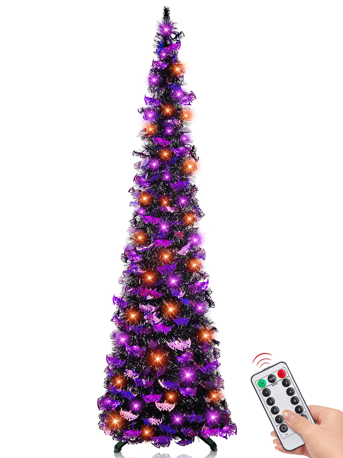 Foto 2 pulgar | [árbol De Navidad] Espumillón Negro Turnmeon De 6 Pies Con Lentejuelas De Murciélagos Morados - Venta Internacional.