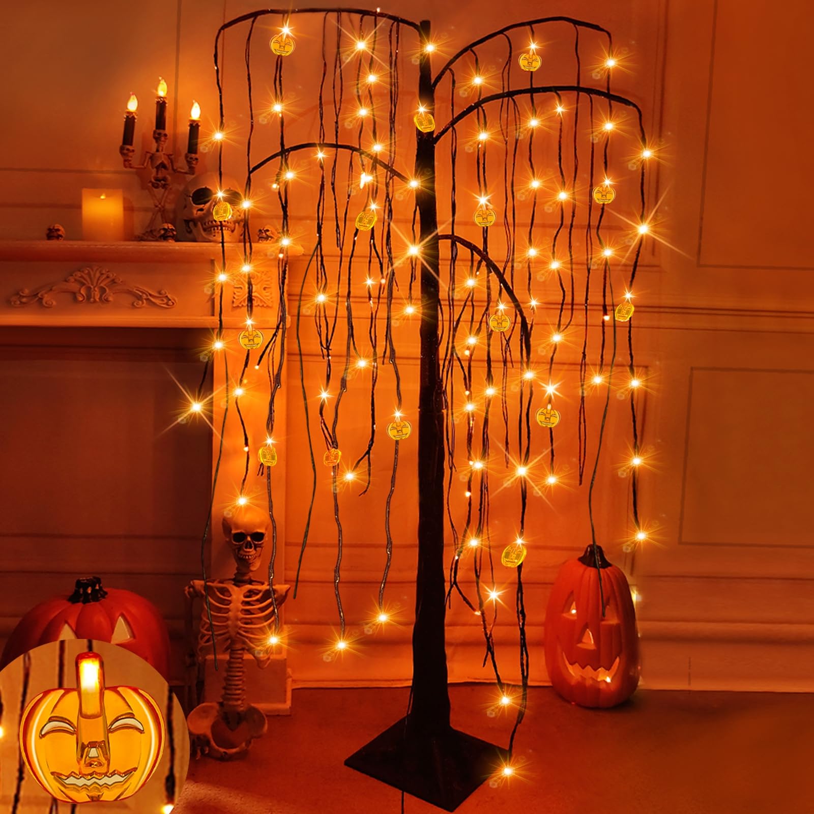 Halloween Willow Tree Turnmeon De 4 Pies Con 84 Luces Led Naranjas - Venta Internacional. $1,163