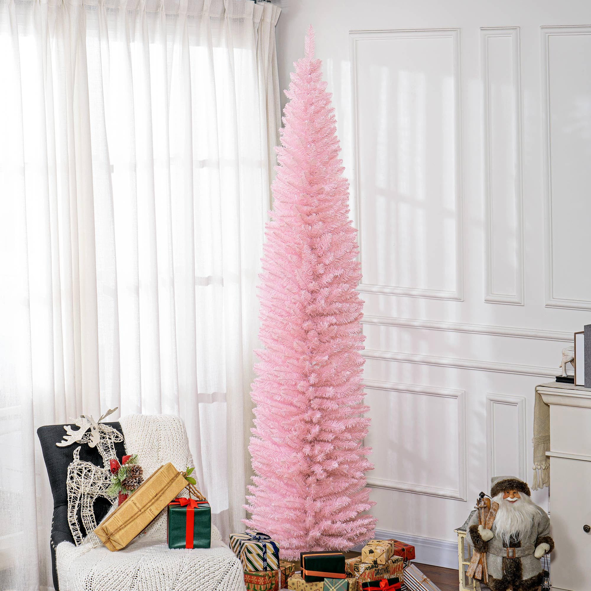 Foto 2 | Lápiz Artificial Christmas Tree Homcom De 240 Cm (8 Pies), Color Rosa Con 618 Puntas - Venta Internacional.