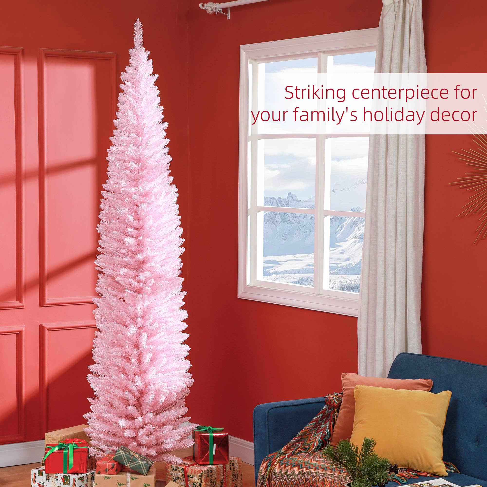Foto 3 | Lápiz Artificial Christmas Tree Homcom De 240 Cm (8 Pies), Color Rosa Con 618 Puntas - Venta Internacional.