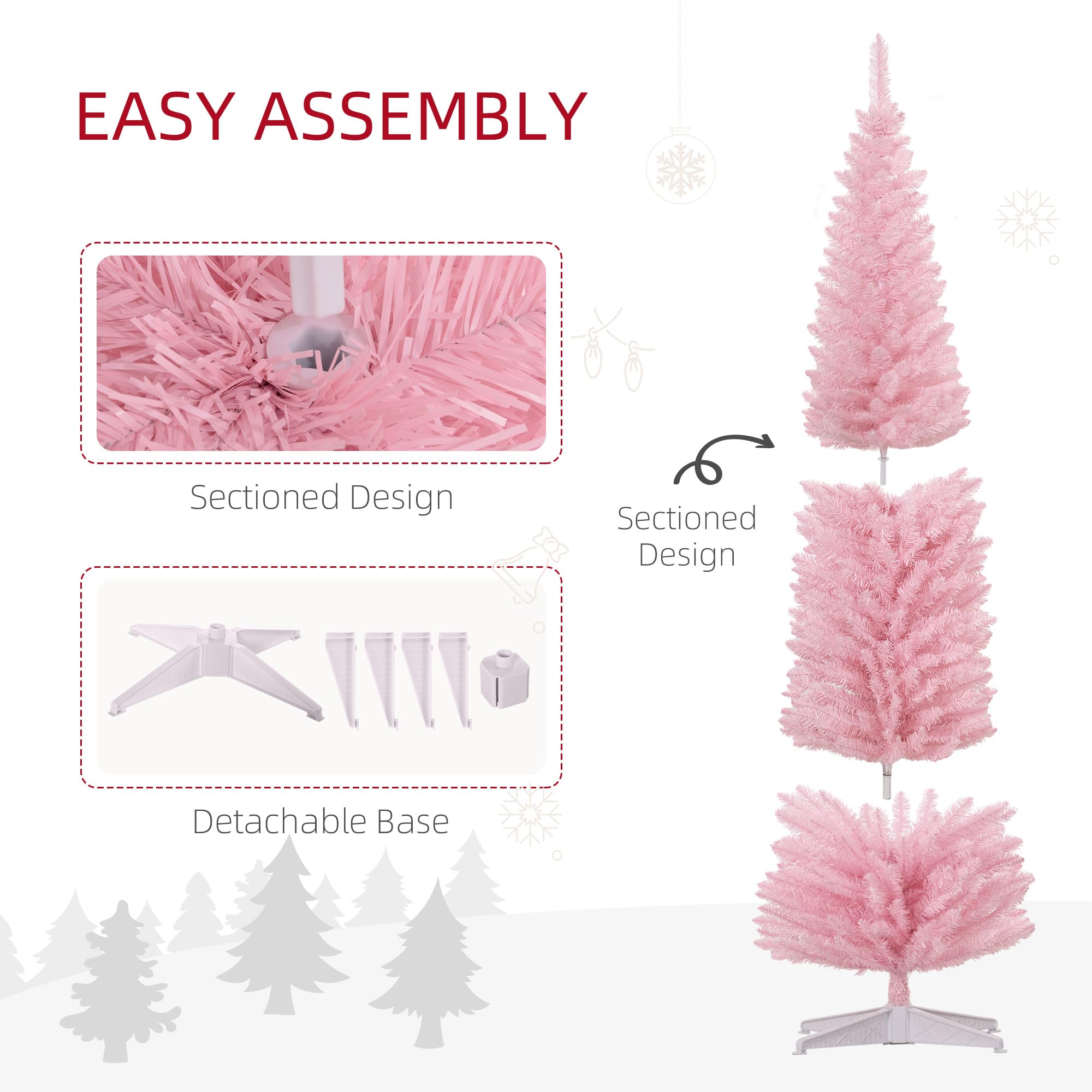 Foto 7 | Lápiz Artificial Christmas Tree Homcom De 240 Cm (8 Pies), Color Rosa Con 618 Puntas - Venta Internacional.