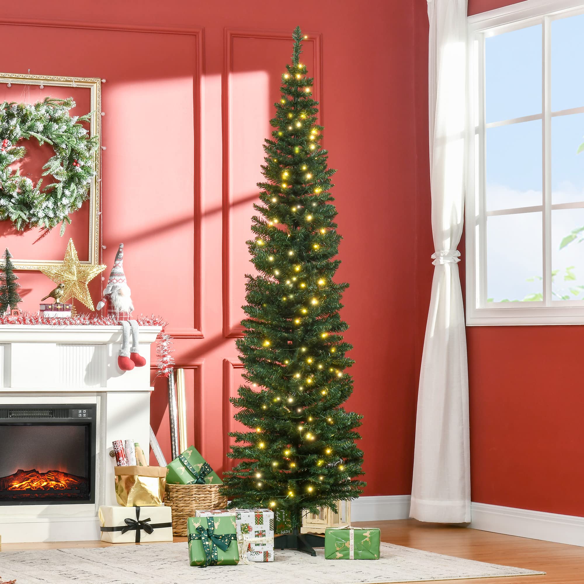 Foto 2 | Árbol De Navidad Homcom, Abeto Noble Delgado, Preiluminado, 7 Pies Con 200 Led - Venta Internacional.