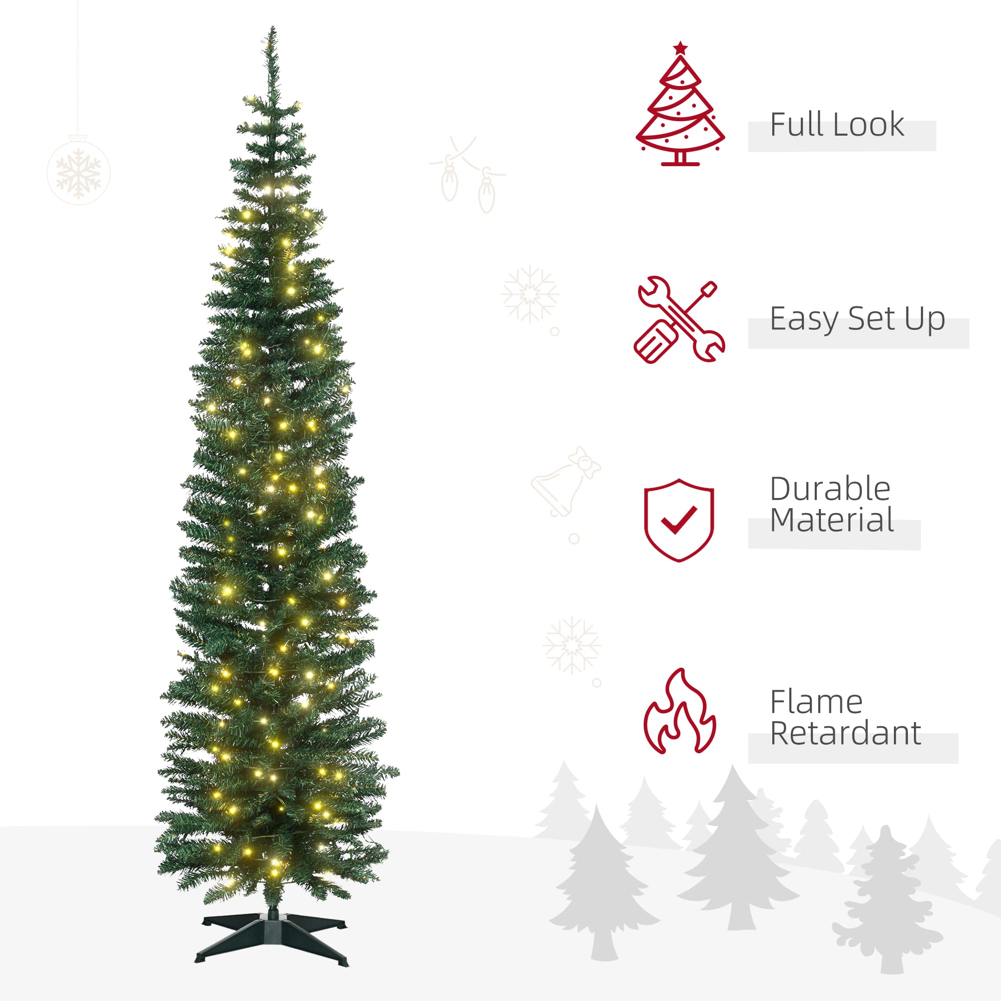 Foto 3 | Árbol De Navidad Homcom, Abeto Noble Delgado, Preiluminado, 7 Pies Con 200 Led - Venta Internacional.