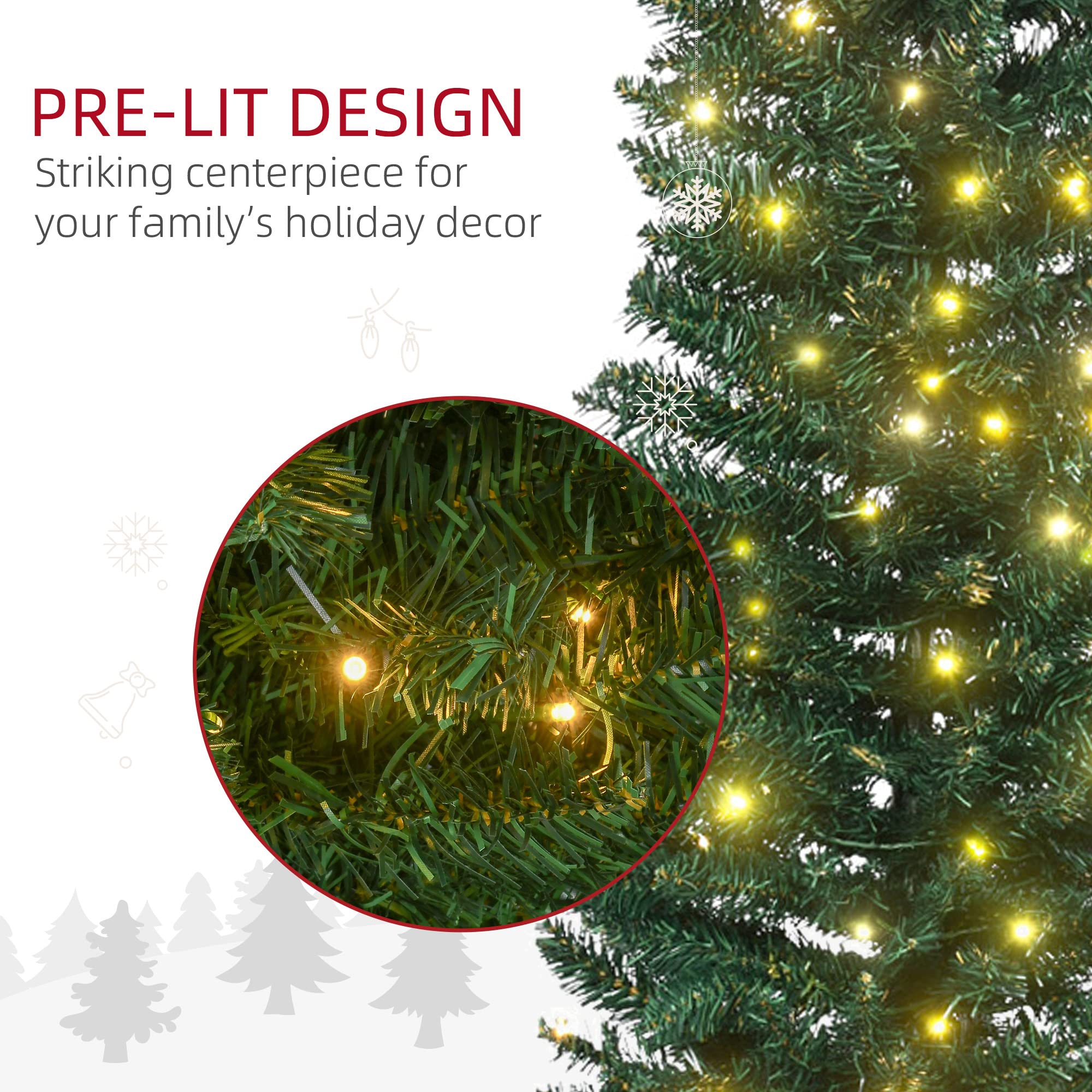 Foto 4 | Árbol De Navidad Homcom, Abeto Noble Delgado, Preiluminado, 7 Pies Con 200 Led - Venta Internacional.