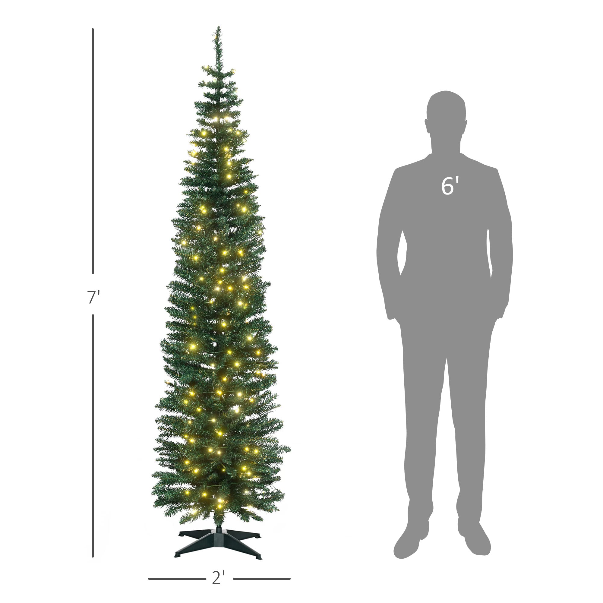 Foto 5 | Árbol De Navidad Homcom, Abeto Noble Delgado, Preiluminado, 7 Pies Con 200 Led - Venta Internacional.