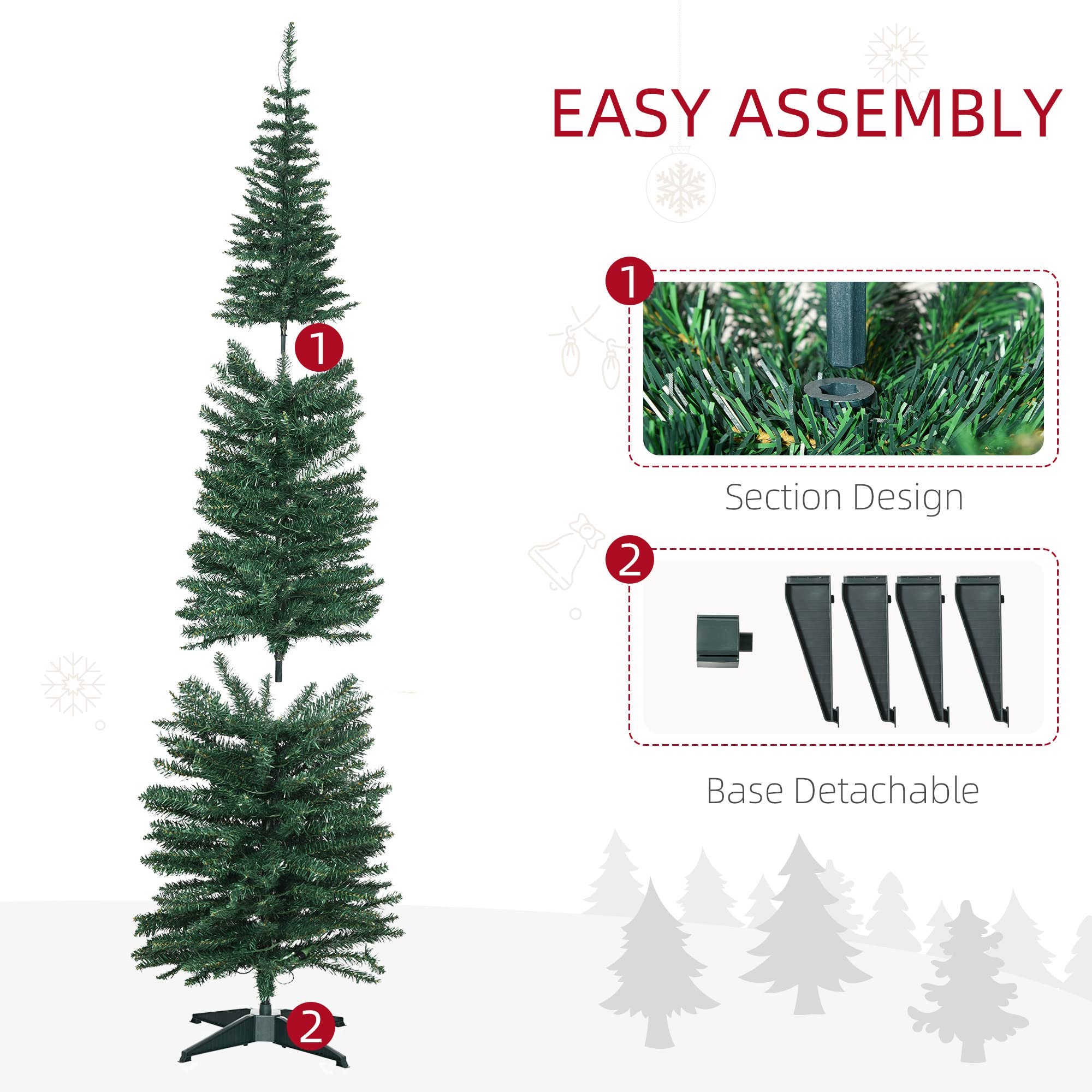 Foto 7 | Árbol De Navidad Homcom, Abeto Noble Delgado, Preiluminado, 7 Pies Con 200 Led - Venta Internacional.
