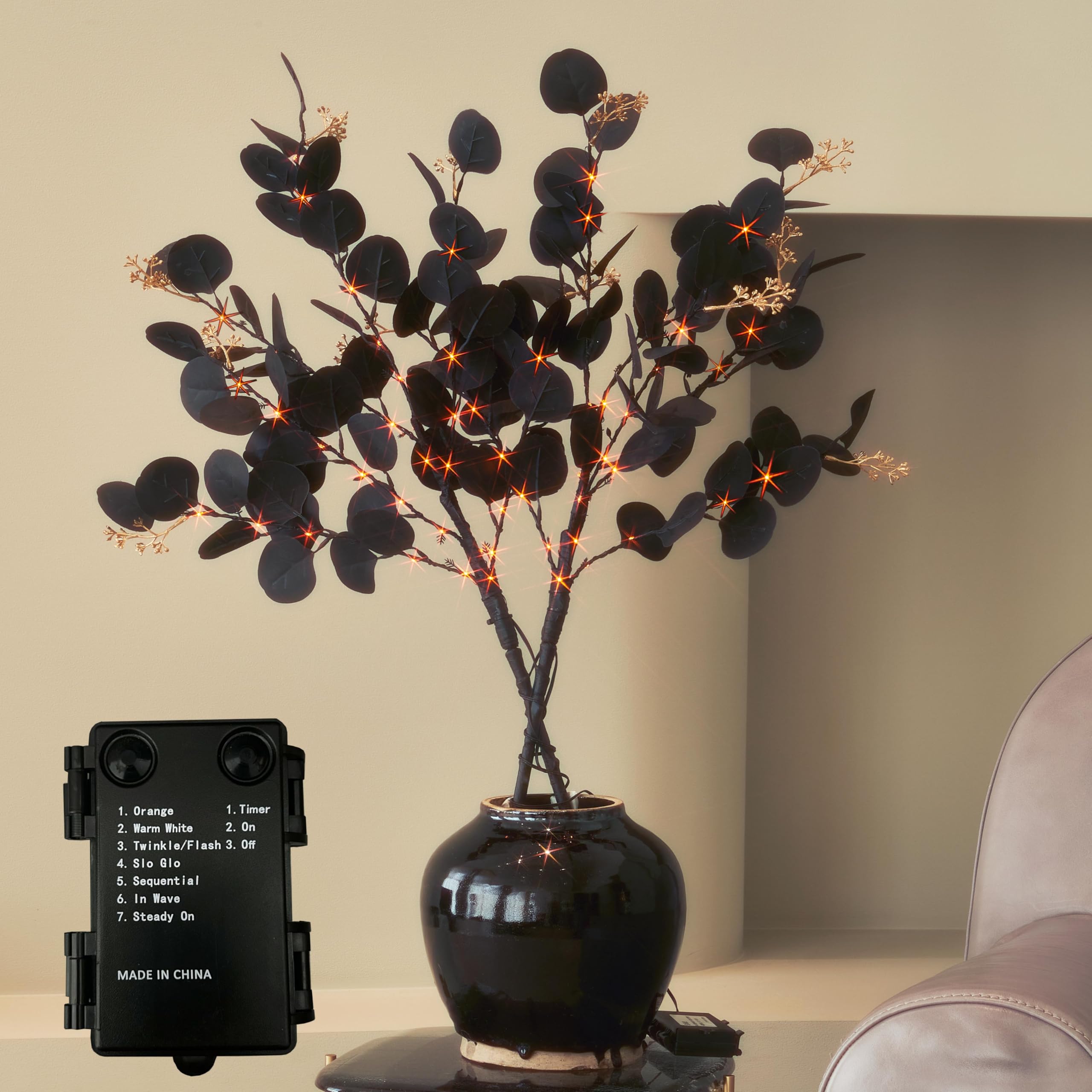 Ramas De Árbol De Halloween Con Luces Hairui Black Eucalyptus 80l - Venta Internacional. $1,053