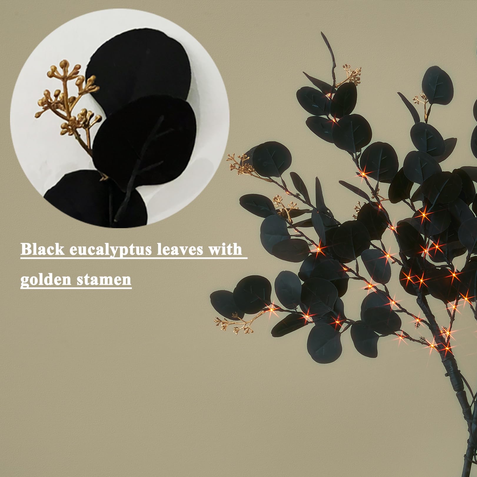 Foto 2 | Ramas De Árbol De Halloween Con Luces Hairui Black Eucalyptus 80l - Venta Internacional.