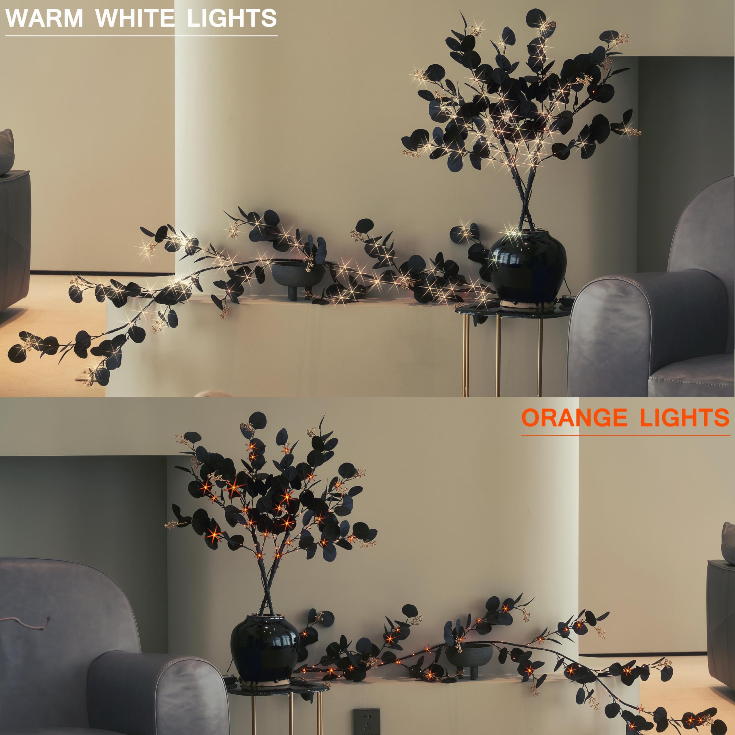 Foto 6 | Ramas De Árbol De Halloween Con Luces Hairui Black Eucalyptus 80l - Venta Internacional.