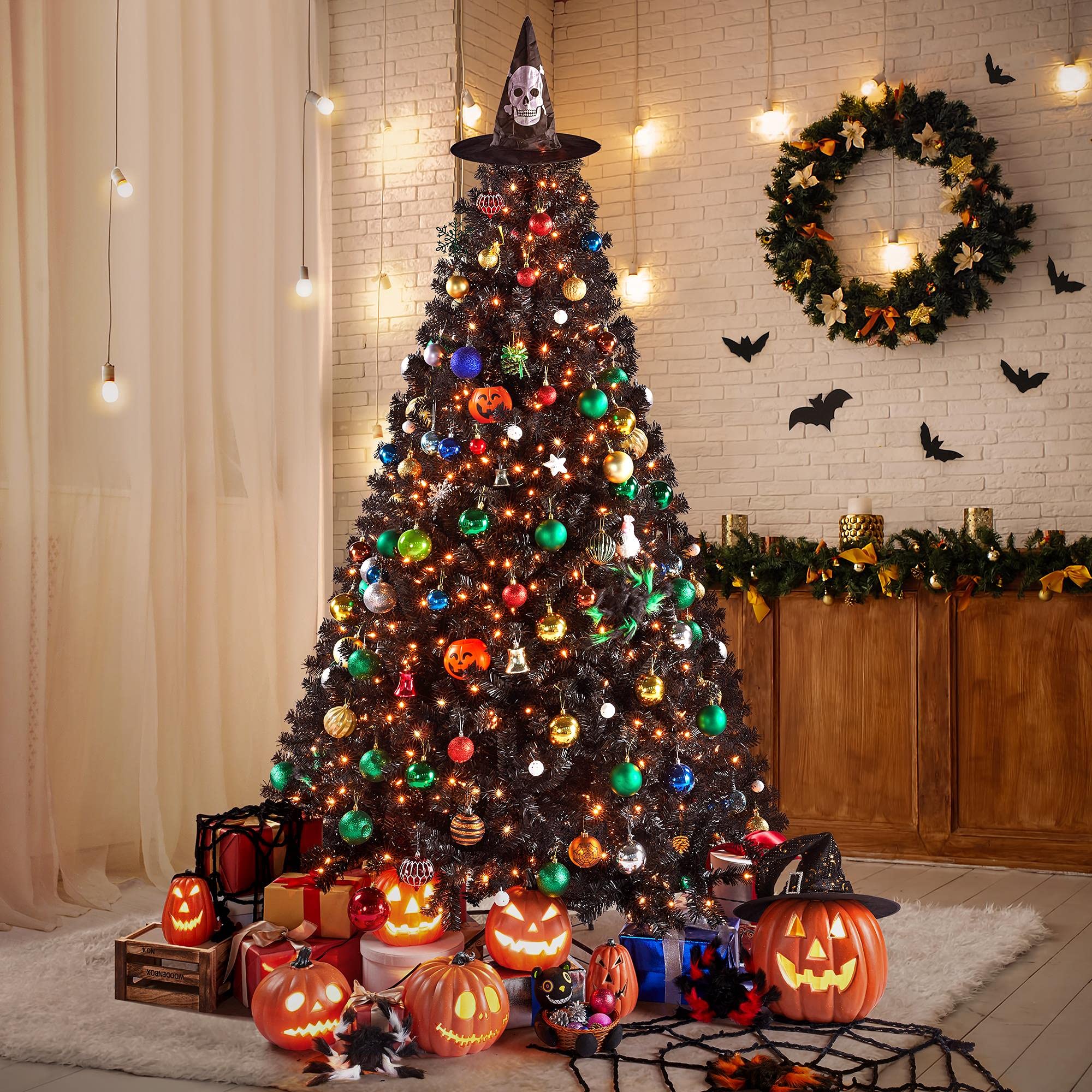 Foto 3 pulgar | Árbol De Navidad Yaheetech De 2,3 M, Preiluminado Para Halloween, Negro, Con Luces - Venta Internacional.