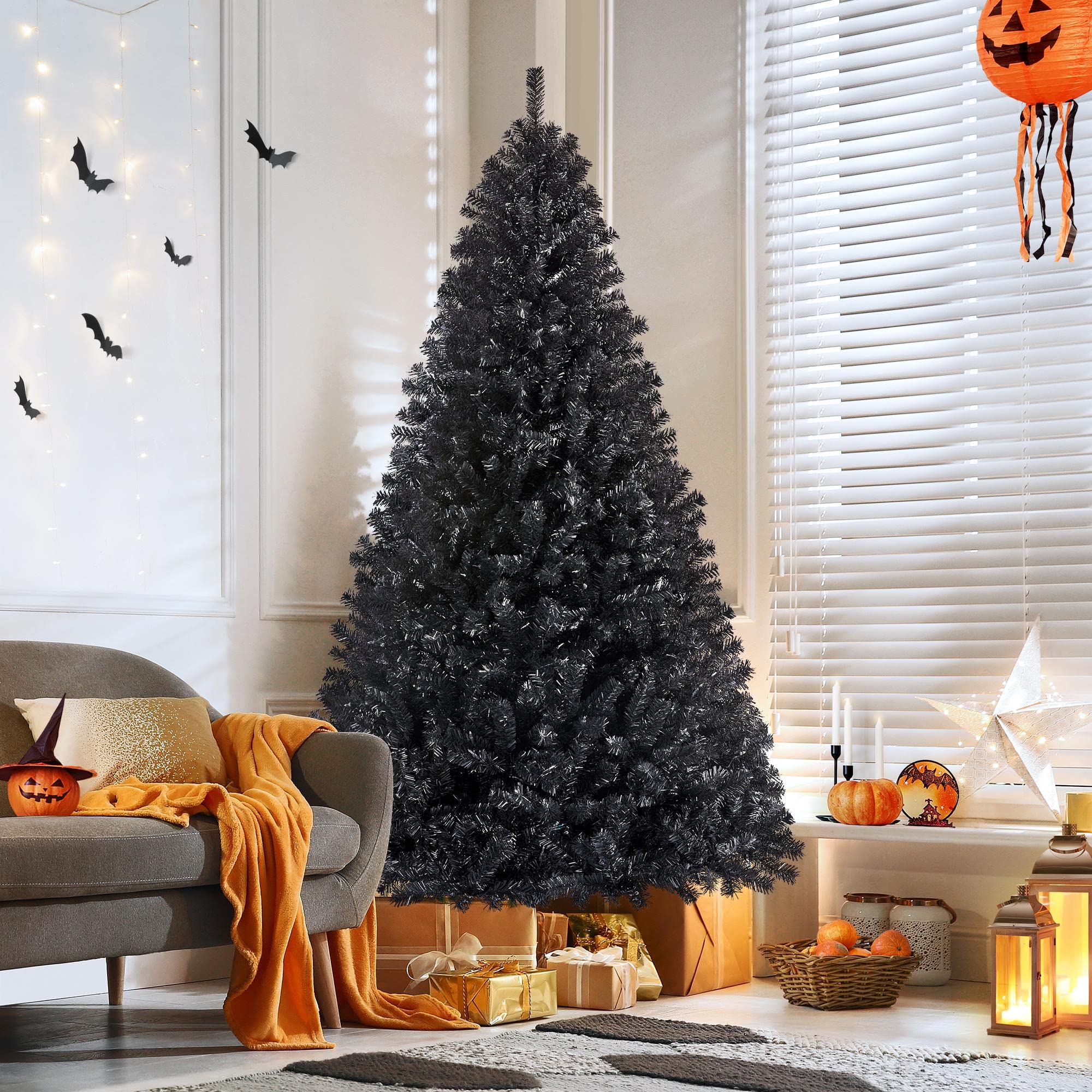 Foto 3 | Árbol De Navidad Yaheetech De 2,3 M, Preiluminado Para Halloween, Negro, Con Luces - Venta Internacional.