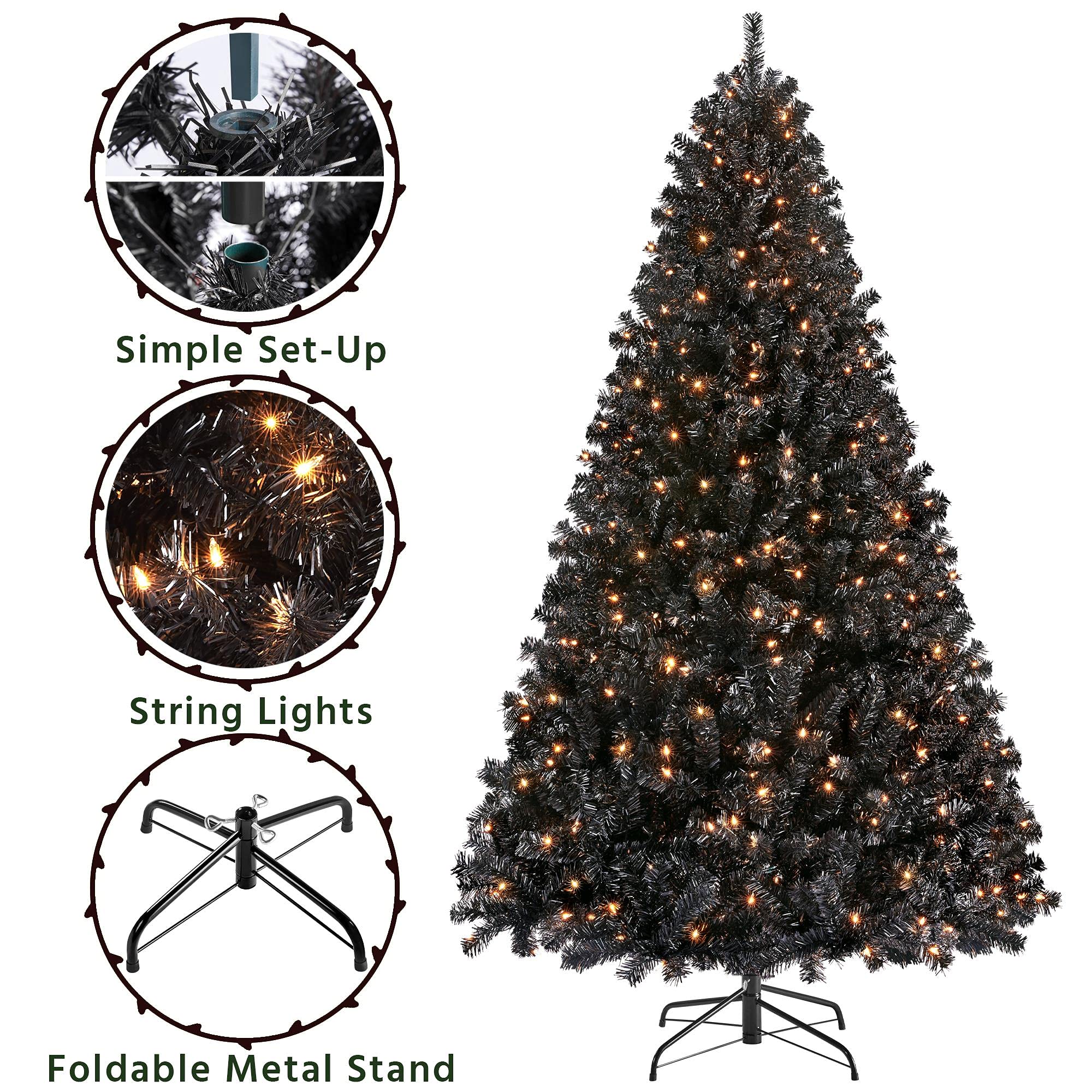 Foto 5 pulgar | Árbol De Navidad Yaheetech De 2,3 M, Preiluminado Para Halloween, Negro, Con Luces - Venta Internacional.