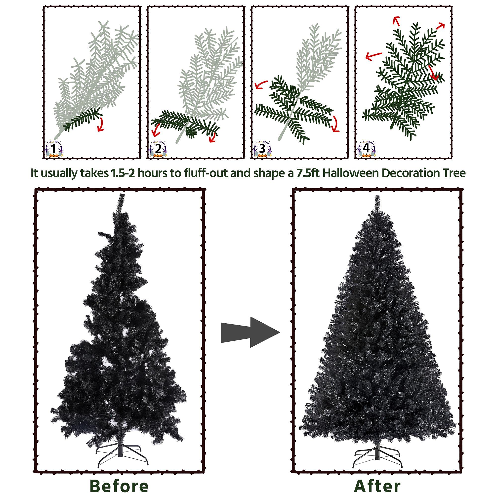 Foto 5 | Árbol De Navidad Yaheetech De 2,3 M, Preiluminado Para Halloween, Negro, Con Luces - Venta Internacional.