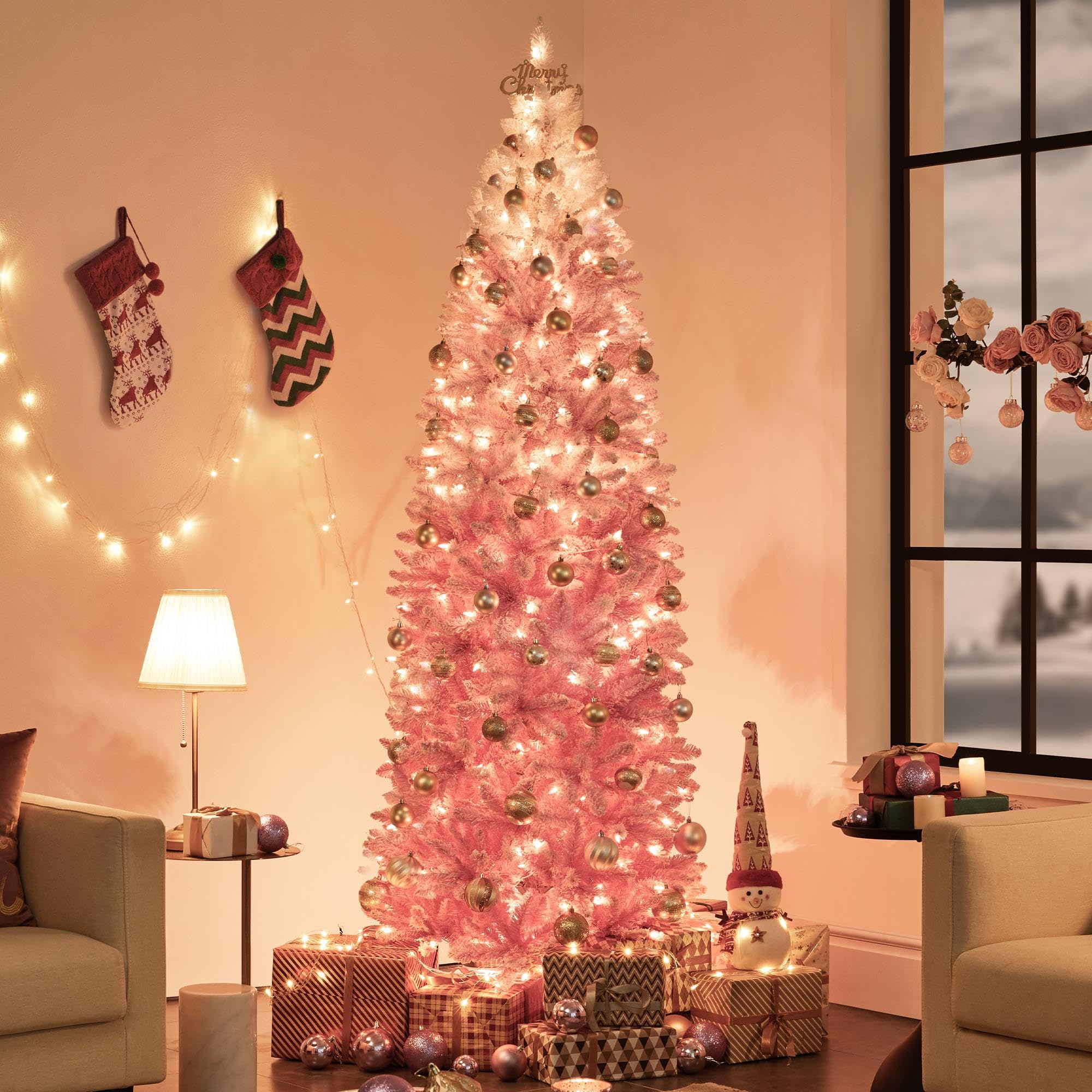Foto 3 pulgar | Lápiz Navideño Yaheetech Snow Flocado, 2,3 M, Con Luces - Venta Internacional.