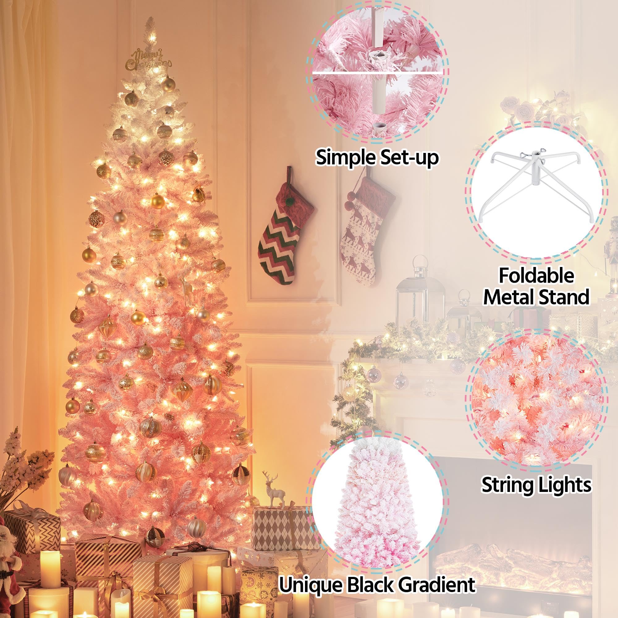 Foto 4 pulgar | Lápiz Navideño Yaheetech Snow Flocado, 2,3 M, Con Luces - Venta Internacional.