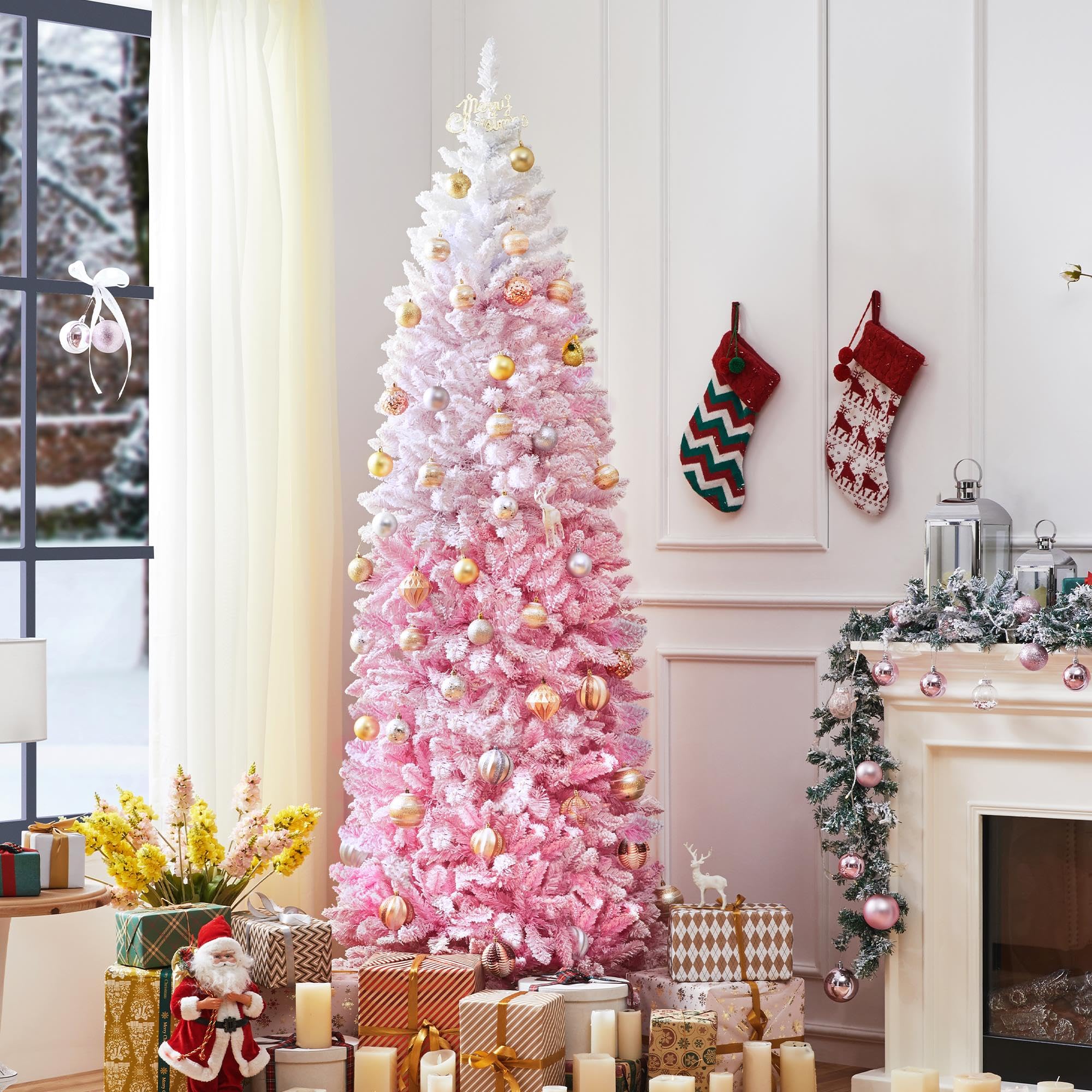 Foto 7 pulgar | Lápiz Navideño Yaheetech Snow Flocado, 2,3 M, Con Luces - Venta Internacional.