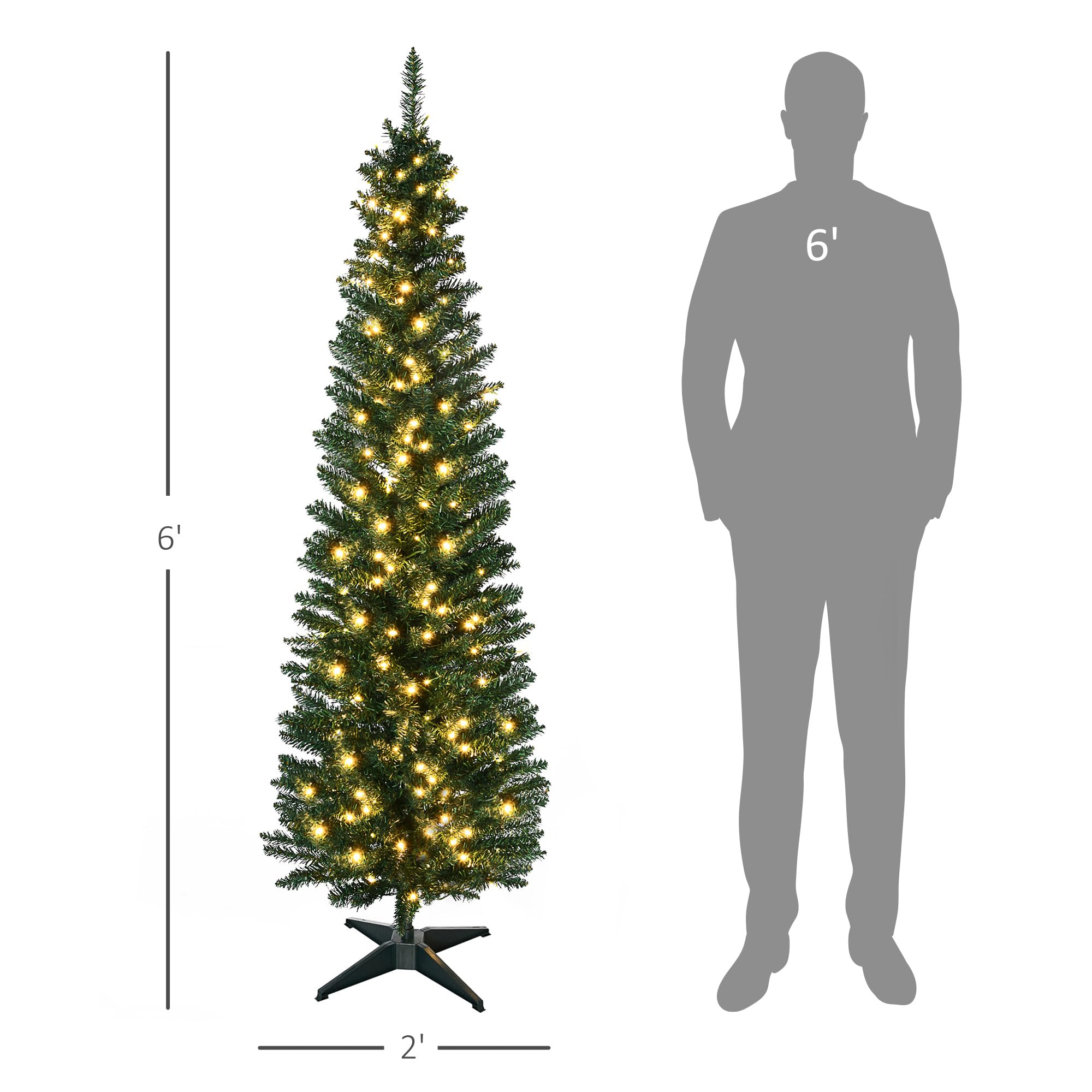 Foto 6 pulgar | Árbol De Navidad Homcom, Abeto Noble Delgado, Preiluminado, De 6 Pies Con 200 Led - Venta Internacional.