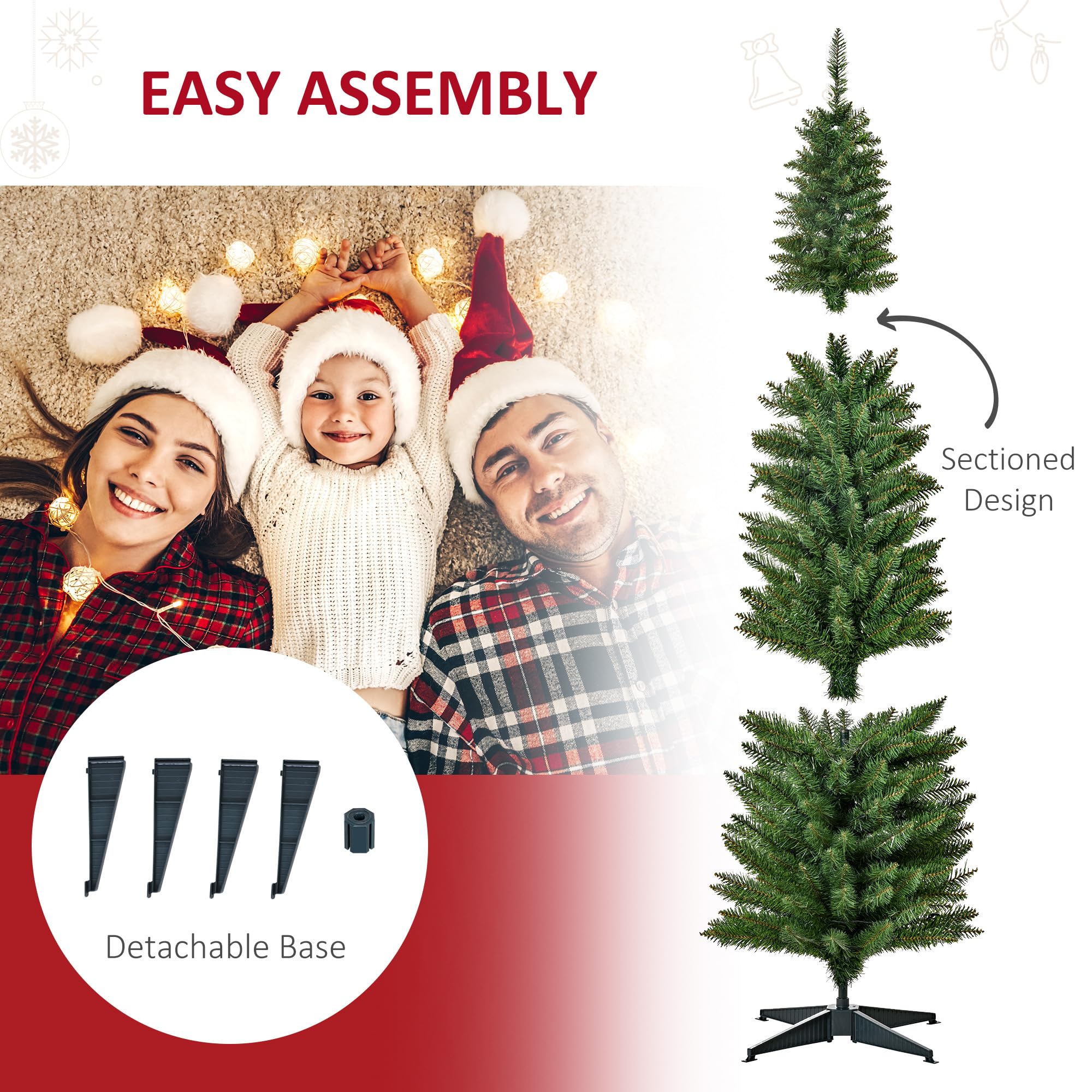Foto 7 | Árbol De Navidad Homcom, Abeto Noble Delgado, Preiluminado, De 6 Pies Con 200 Led - Venta Internacional.