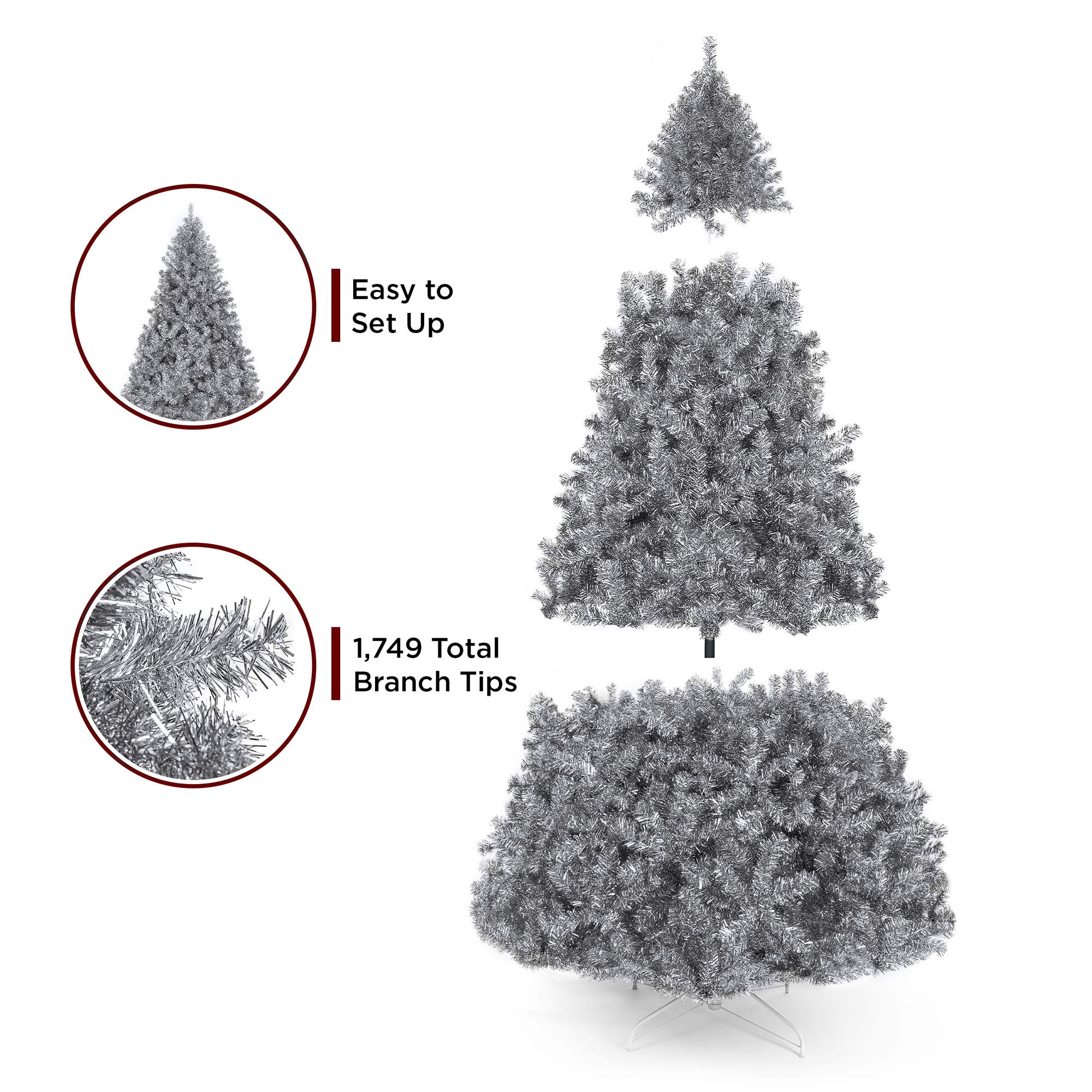 Foto 5 pulgar | Árbol De Navidad Best Choice Products, Oropel Plateado, 7.5 Pies - Venta Internacional.