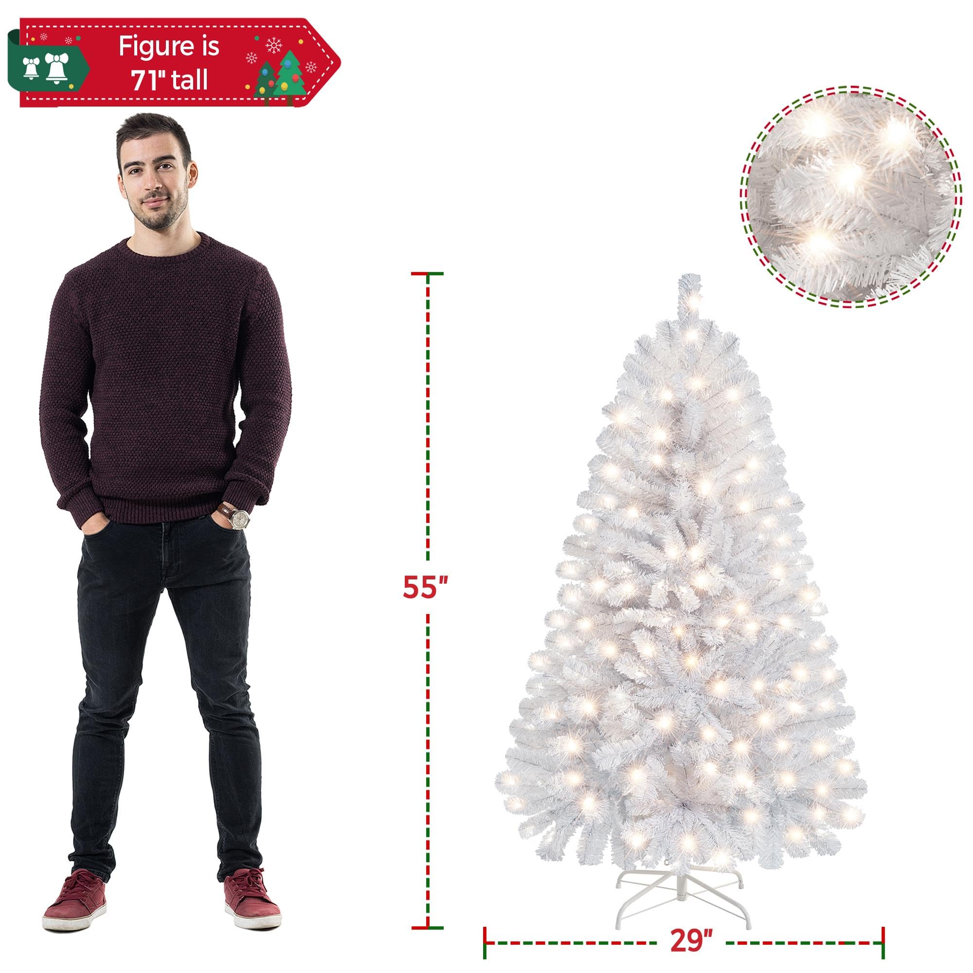 Foto 4 pulgar | Árbol De Navidad Yaheetech, Abeto Preiluminado, 1,4 M, Con 150 Luces - Venta Internacional.