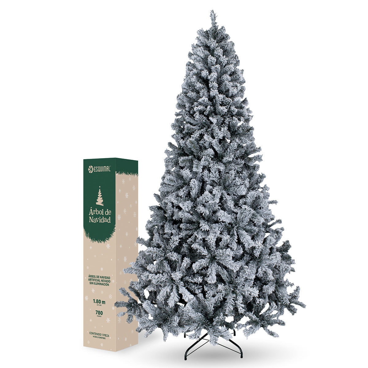 Árbol De Navidad Artificial Esquimal Pino Verde Nevado 1.80m Con 780 Ramas $2,999