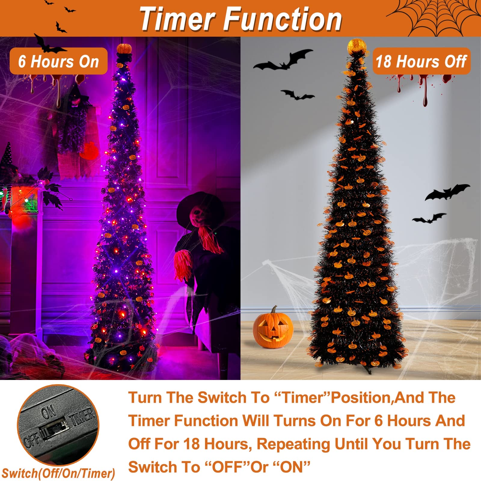 Foto 5 pulgar | [árbol De Navidad] Árbol De Halloween Turnmeon De 6 Pies Y 60 Led - Venta Internacional.