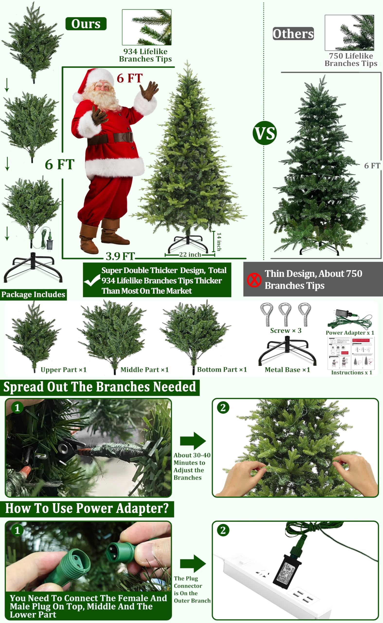 Foto 3 | Árbol De Navidad Turnmeon Prelit Fraser Fir De 6 Pies Con 300 Led - Venta Internacional.