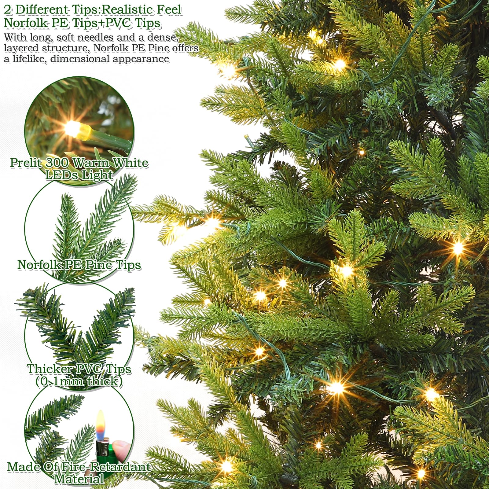 Foto 4 | Árbol De Navidad Turnmeon Prelit Fraser Fir De 6 Pies Con 300 Led - Venta Internacional.
