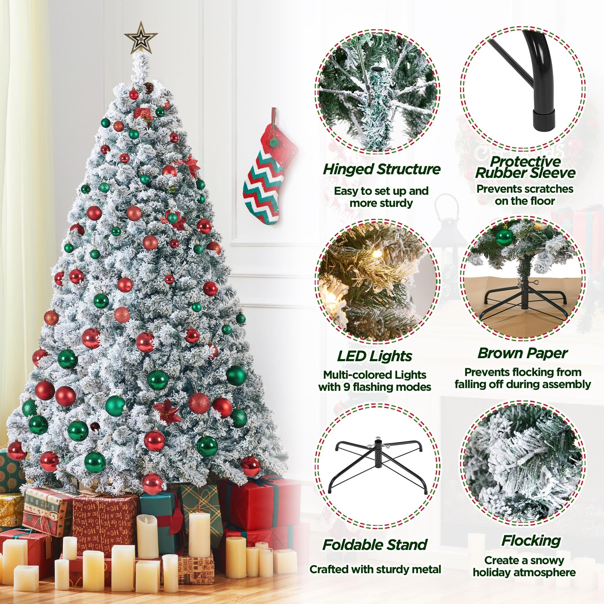 Foto 5 pulgar | Árbol De Navidad Yaheetech, Abeto Preiluminado De 6 Pies Con 250 Luces Led - Venta Internacional.