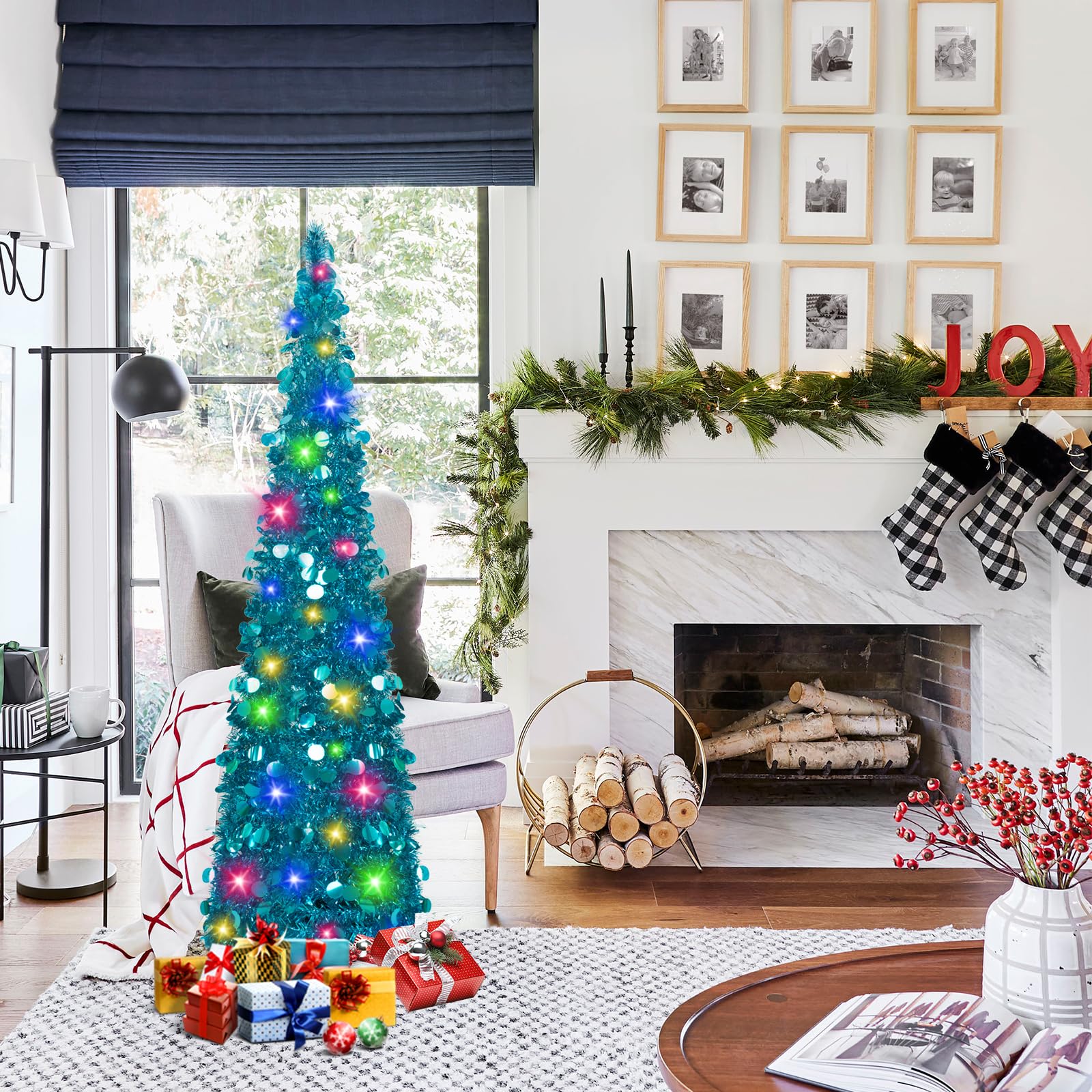 Foto 2 | Árbol De Navidad Macting Desplegable De 1,5 M Con Luces Y Soporte, Color Azul - Venta Internacional.