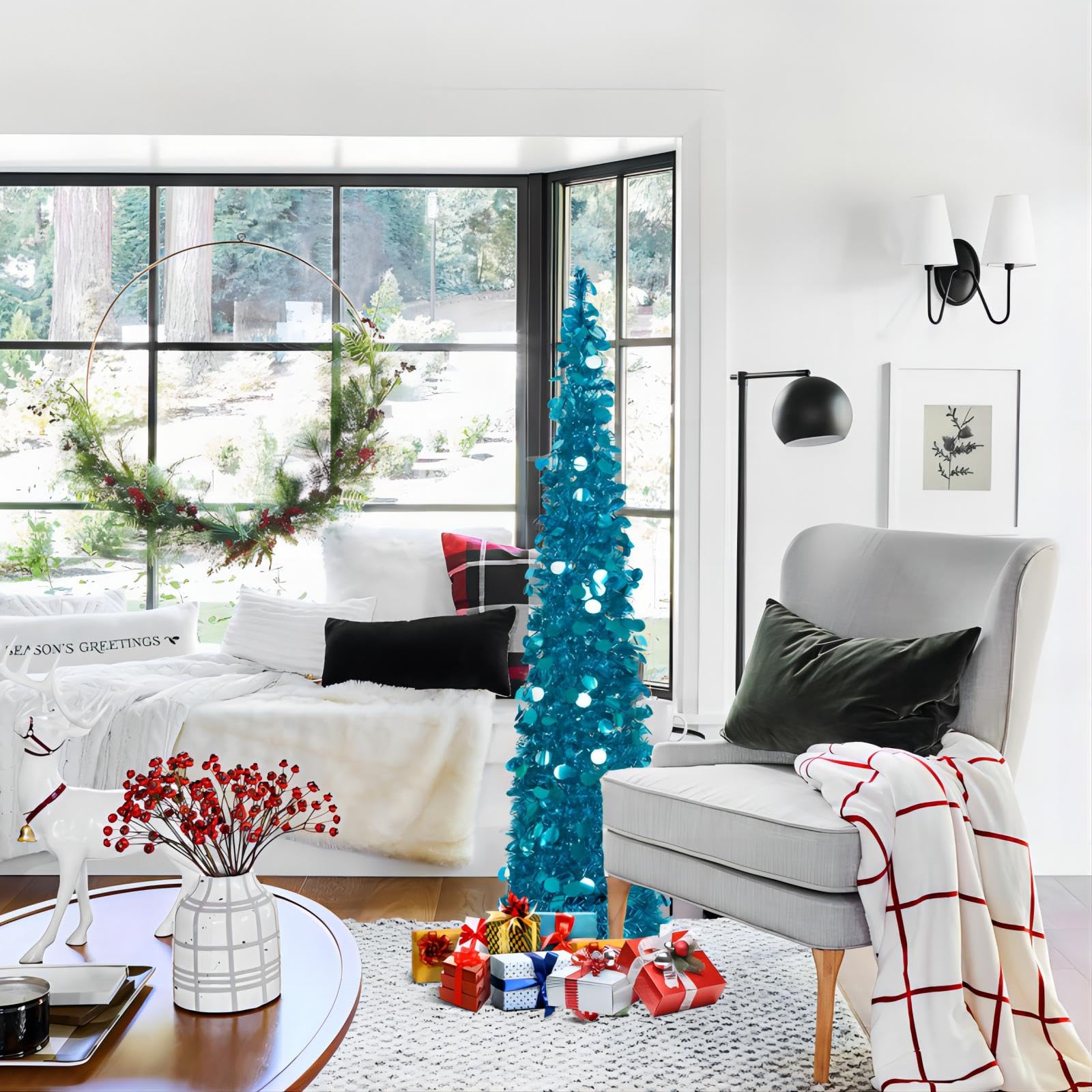 Foto 5 pulgar | Árbol De Navidad Macting Desplegable De 1,5 M Con Luces Y Soporte, Color Azul - Venta Internacional.