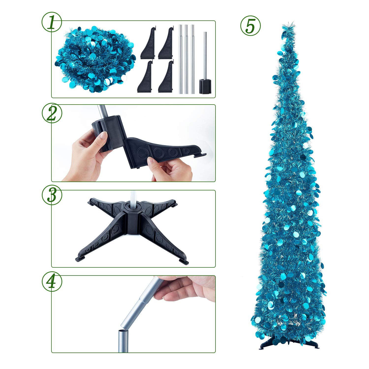 Foto 6 pulgar | Árbol De Navidad Macting Desplegable De 1,5 M Con Luces Y Soporte, Color Azul - Venta Internacional.