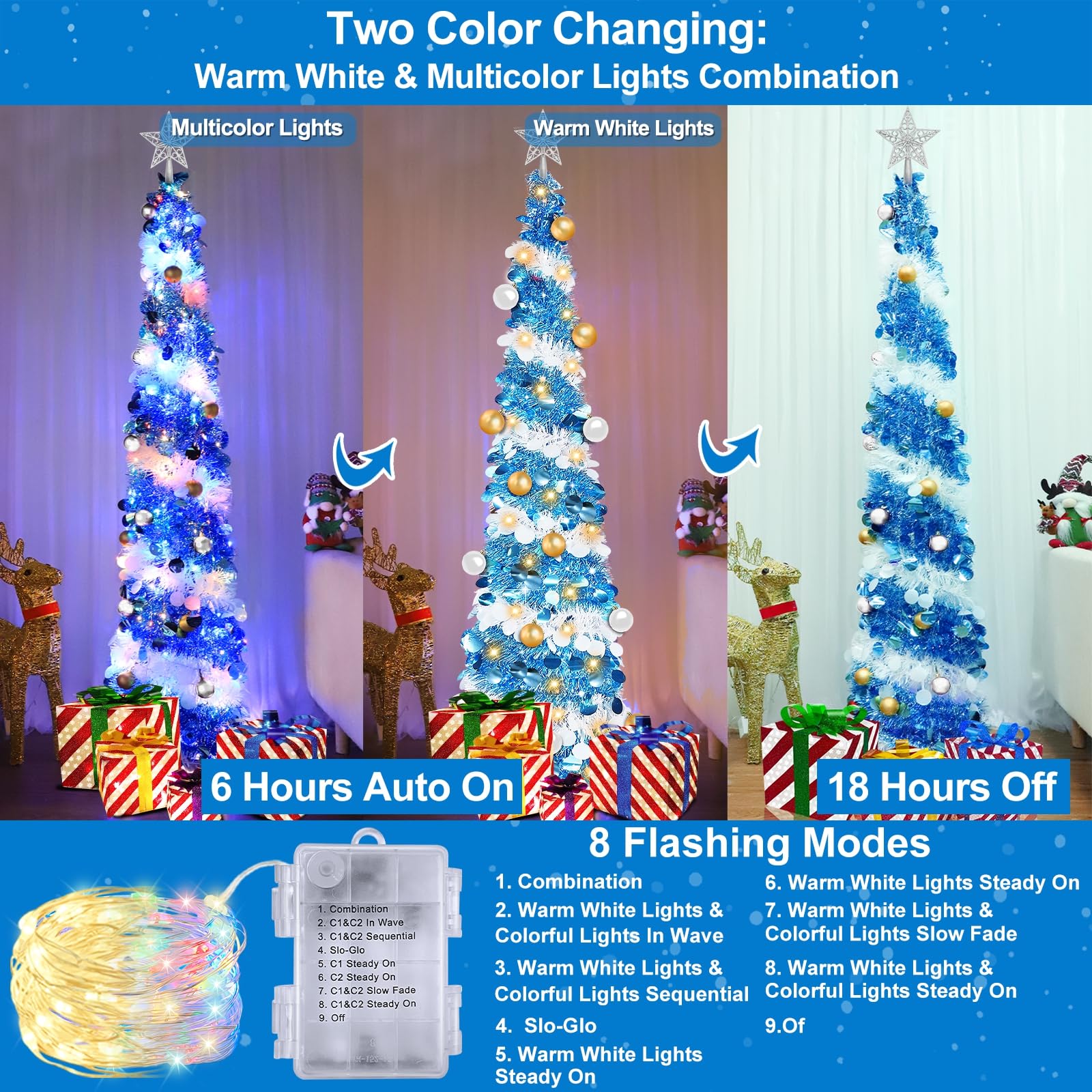 Foto 3 | Árbol De Navidad Turnmeon De 6 Pies Con Temporizador, 100% Blanco Cálido Y Multicolor - Venta Internacional.